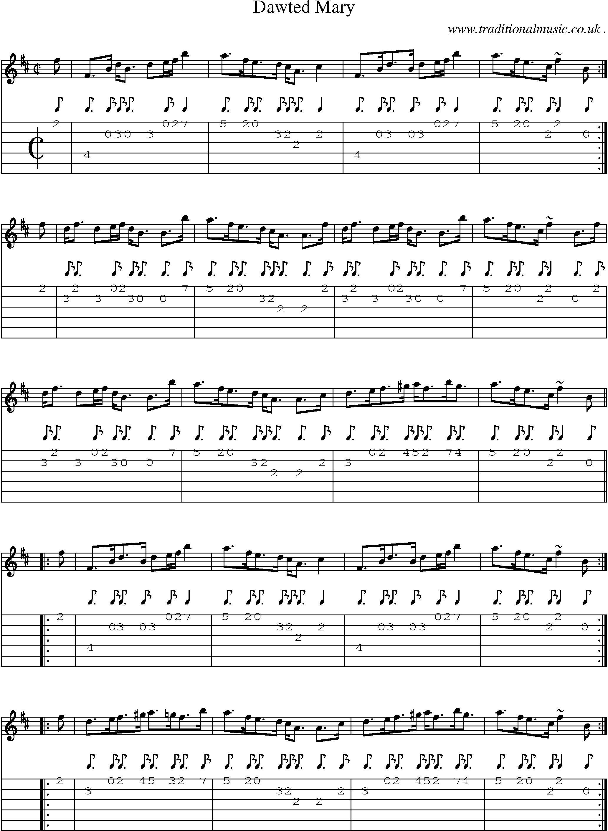 Sheet-music  score, Chords and Guitar Tabs for Dawted Mary