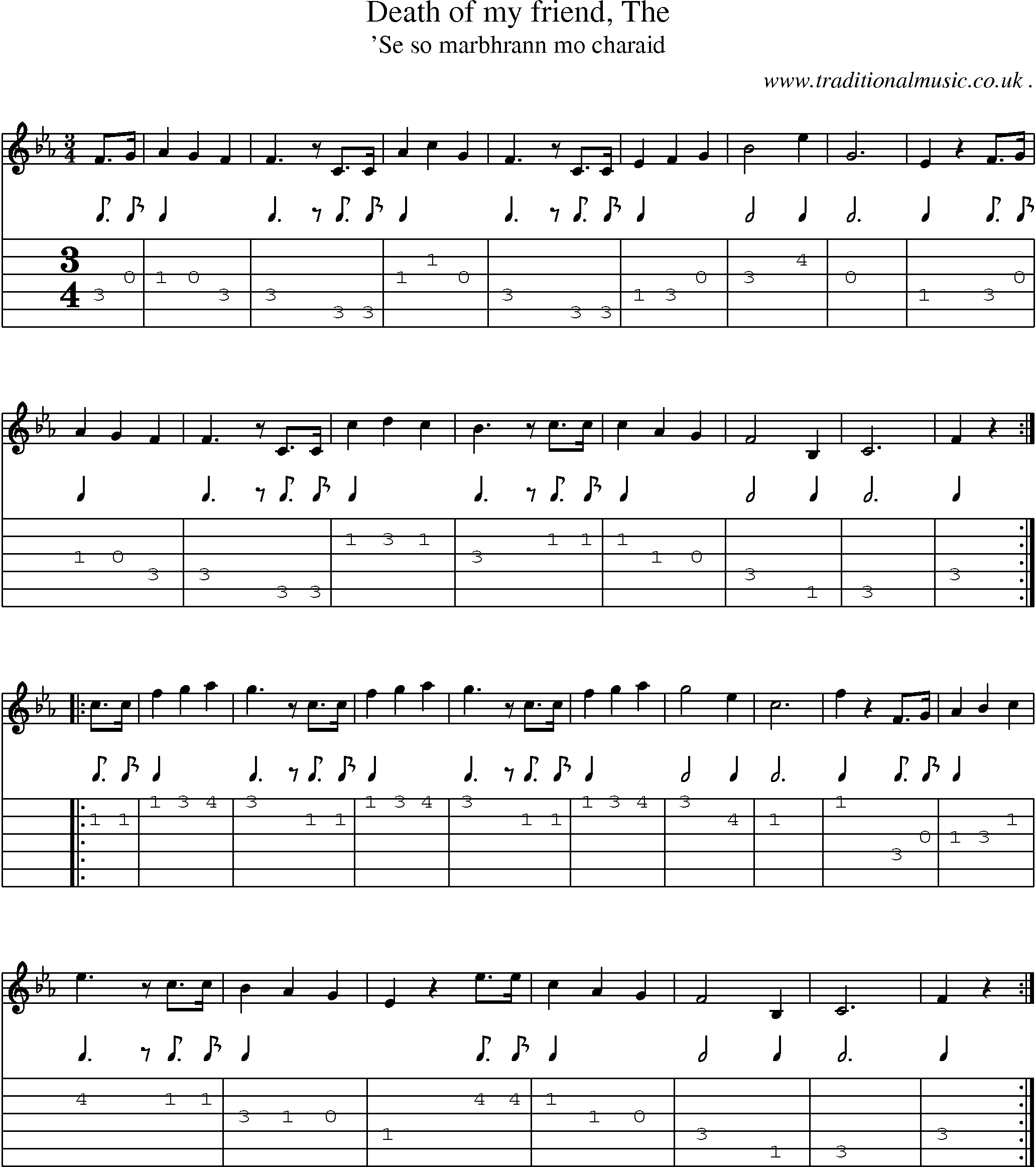 Sheet-music  score, Chords and Guitar Tabs for Death Of My Friend The