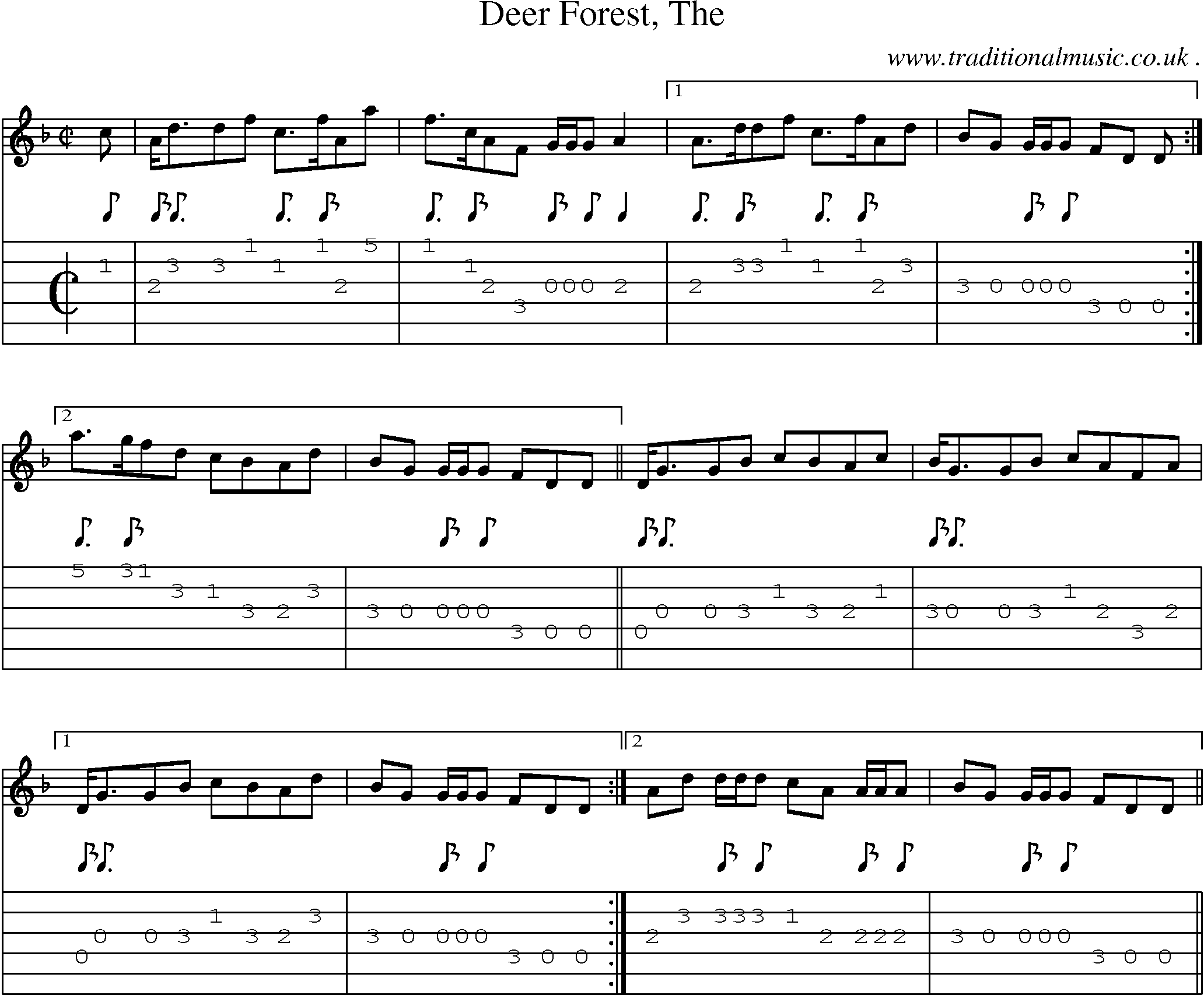 Sheet-music  score, Chords and Guitar Tabs for Deer Forest The