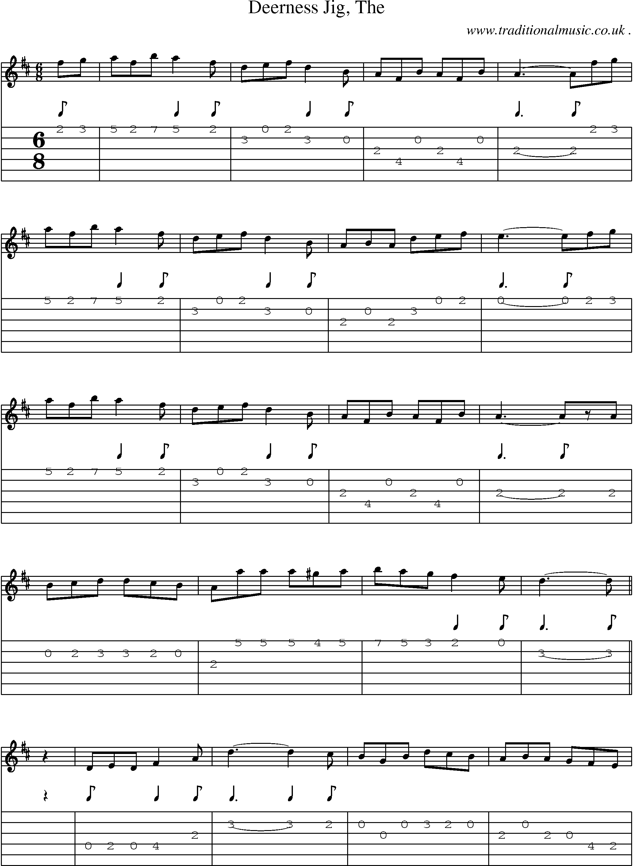 Sheet-music  score, Chords and Guitar Tabs for Deerness Jig The