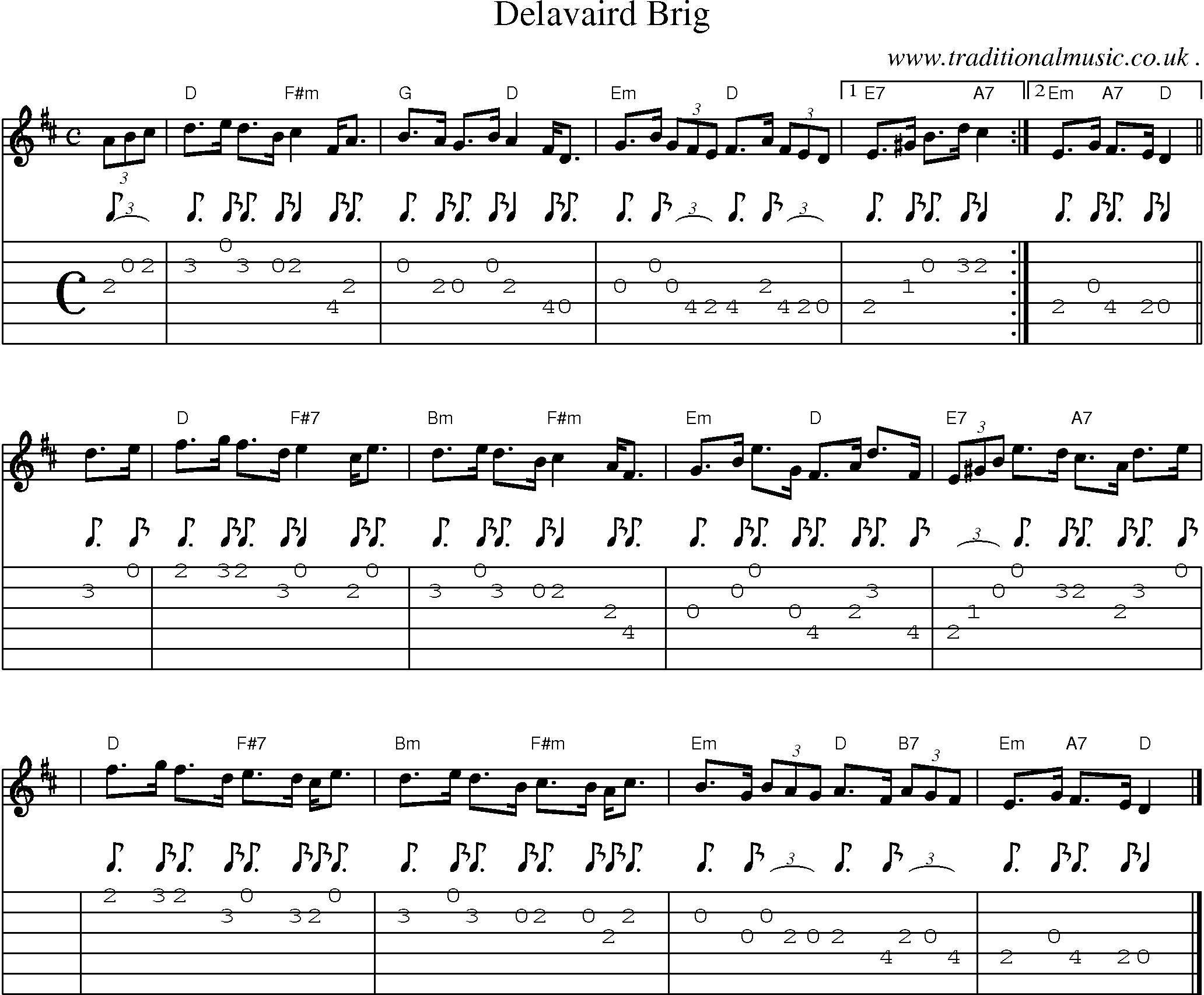 Sheet-music  score, Chords and Guitar Tabs for Delavaird Brig