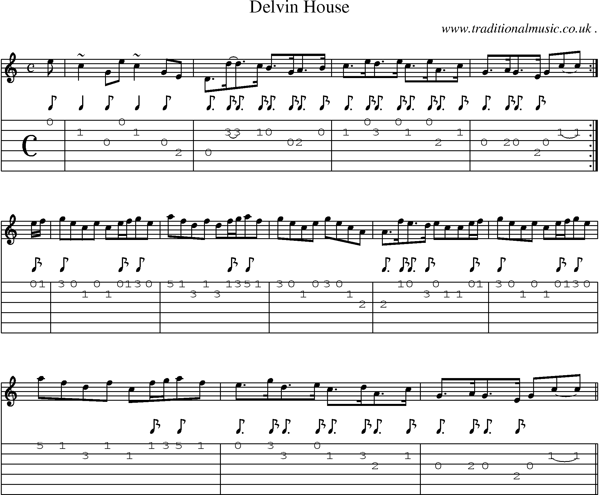 Sheet-music  score, Chords and Guitar Tabs for Delvin House