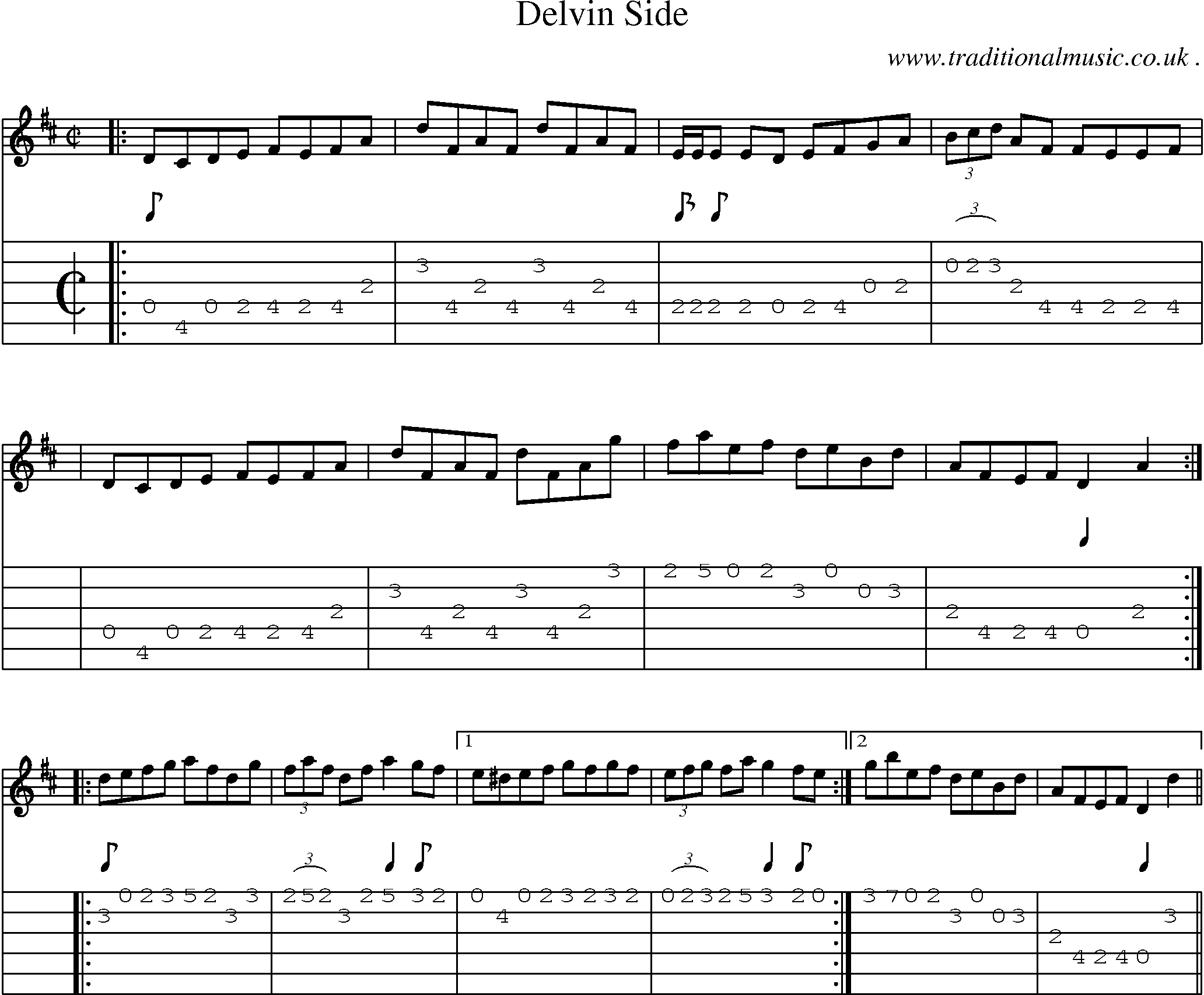Sheet-music  score, Chords and Guitar Tabs for Delvin Side
