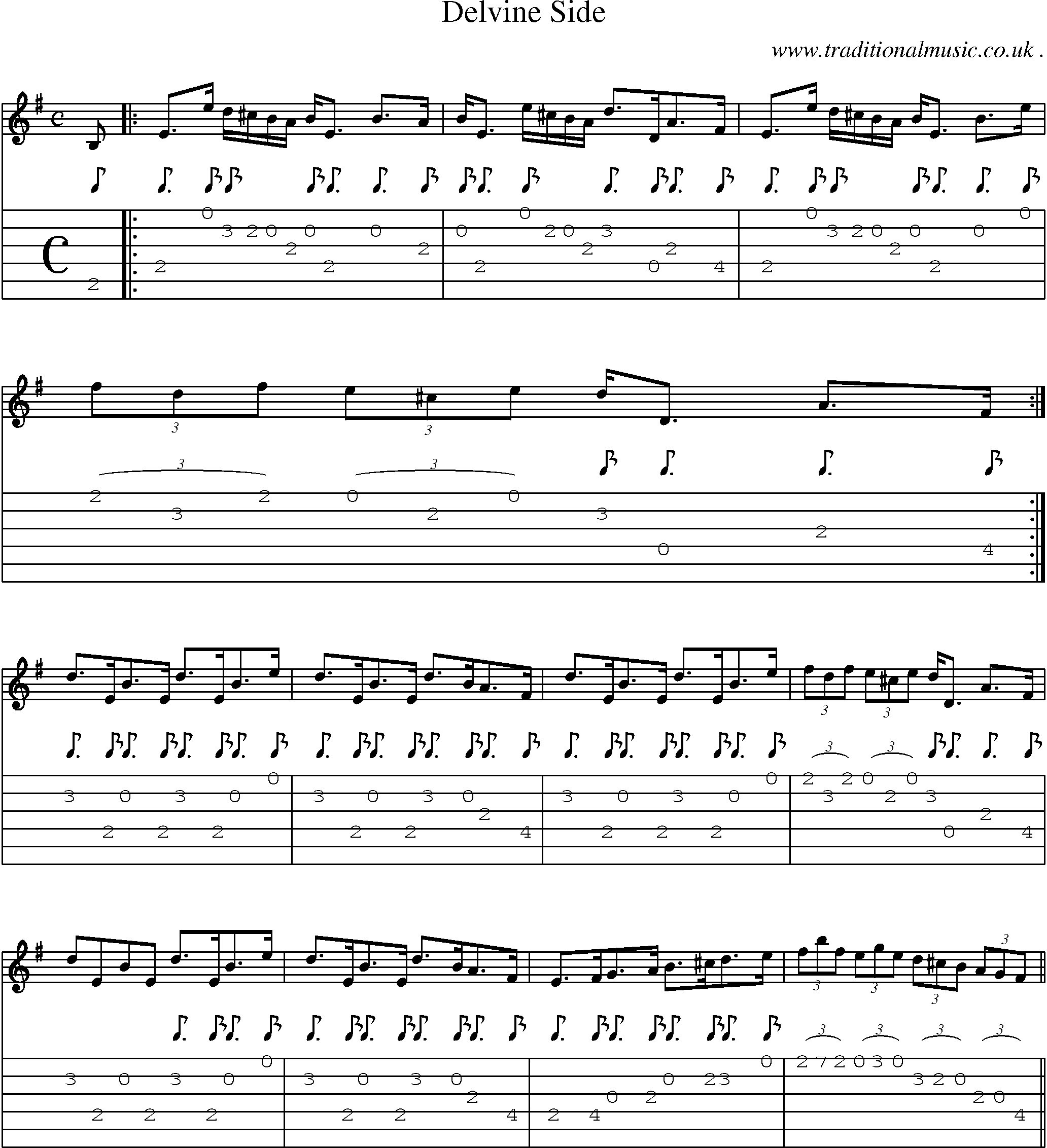 Sheet-music  score, Chords and Guitar Tabs for Delvine Side