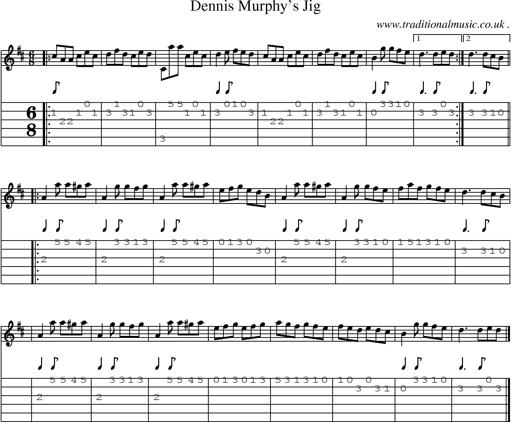 Sheet-music  score, Chords and Guitar Tabs for Dennis Murphys Jig