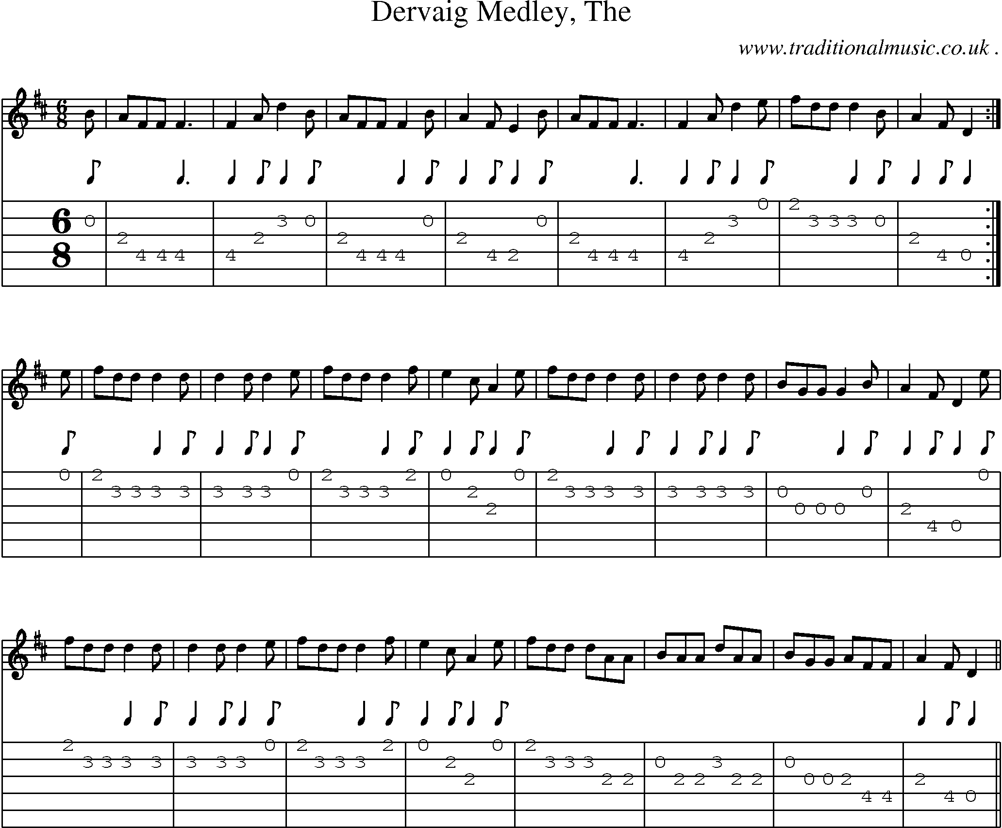Sheet-music  score, Chords and Guitar Tabs for Dervaig Medley The