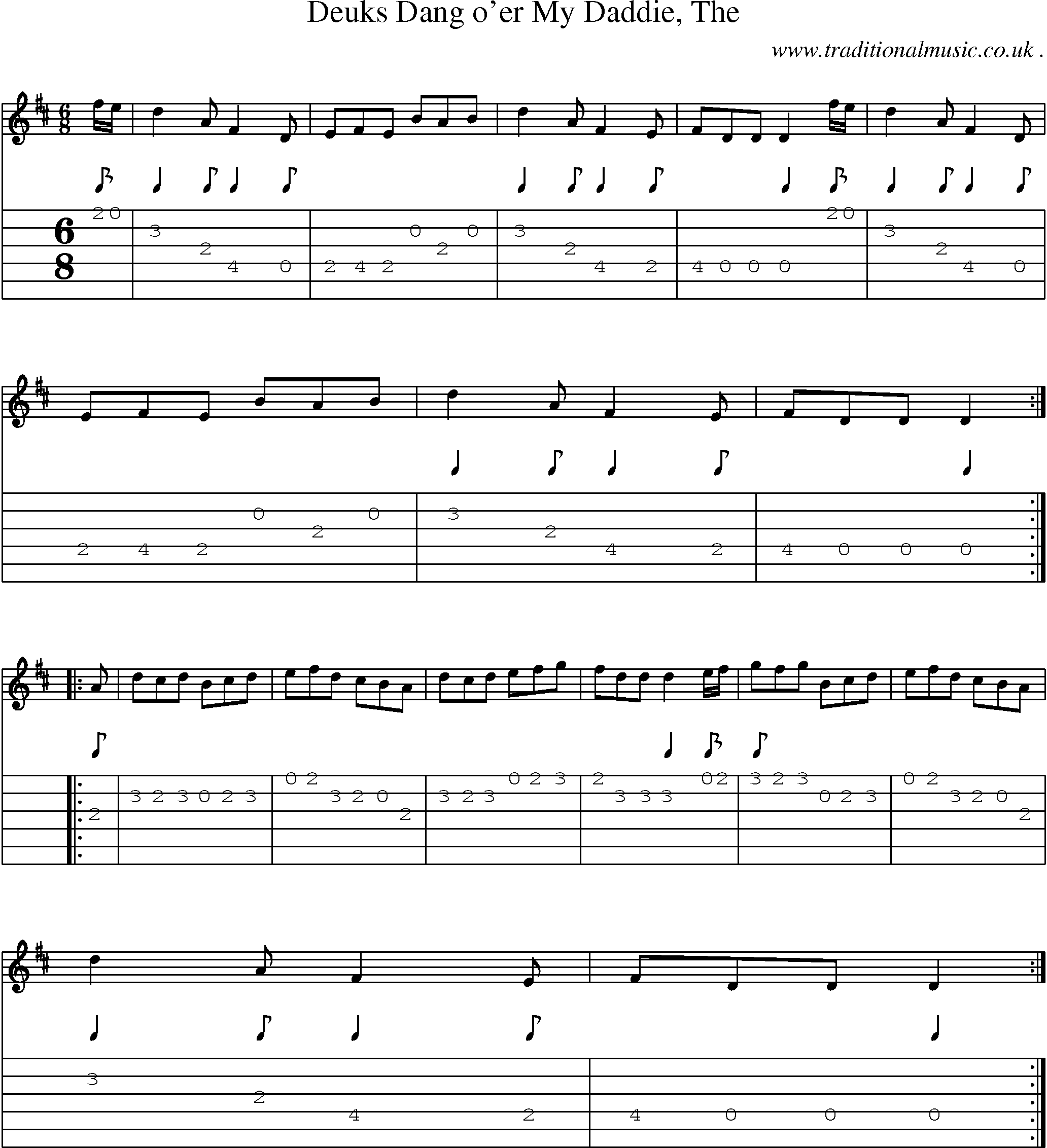 Sheet-music  score, Chords and Guitar Tabs for Deuks Dang Oer My Daddie The