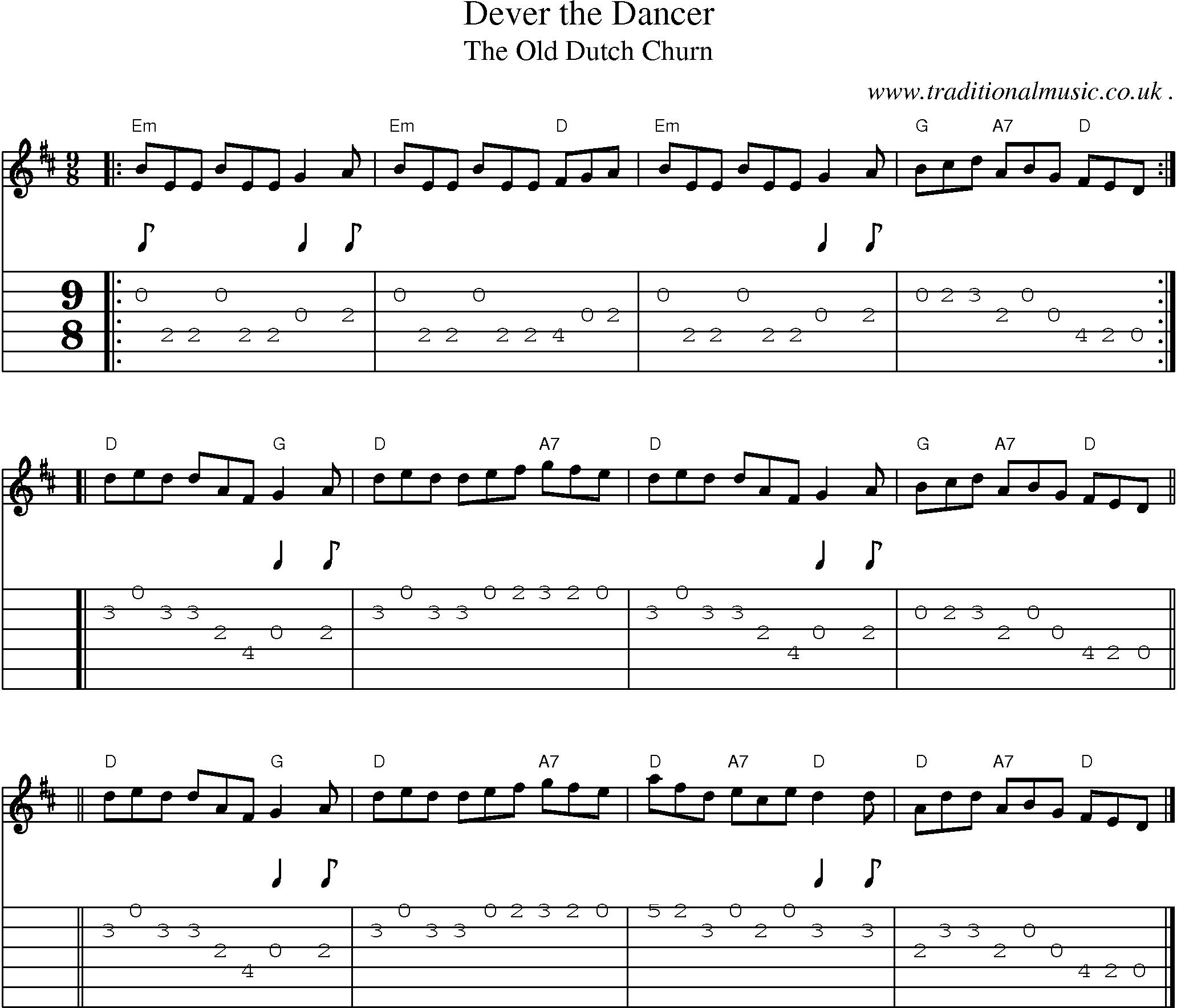 Sheet-music  score, Chords and Guitar Tabs for Dever The Dancer