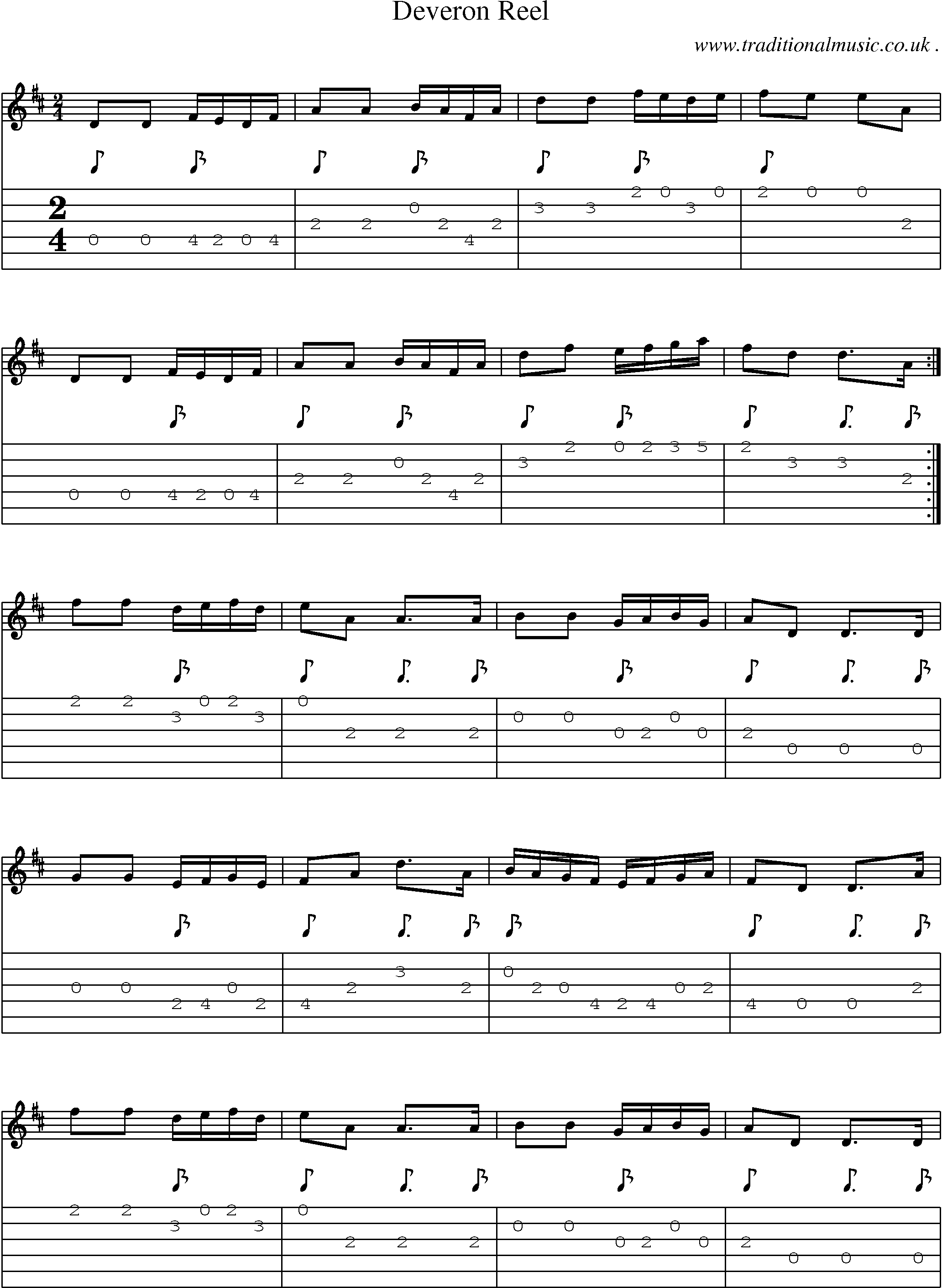 Sheet-music  score, Chords and Guitar Tabs for Deveron Reel