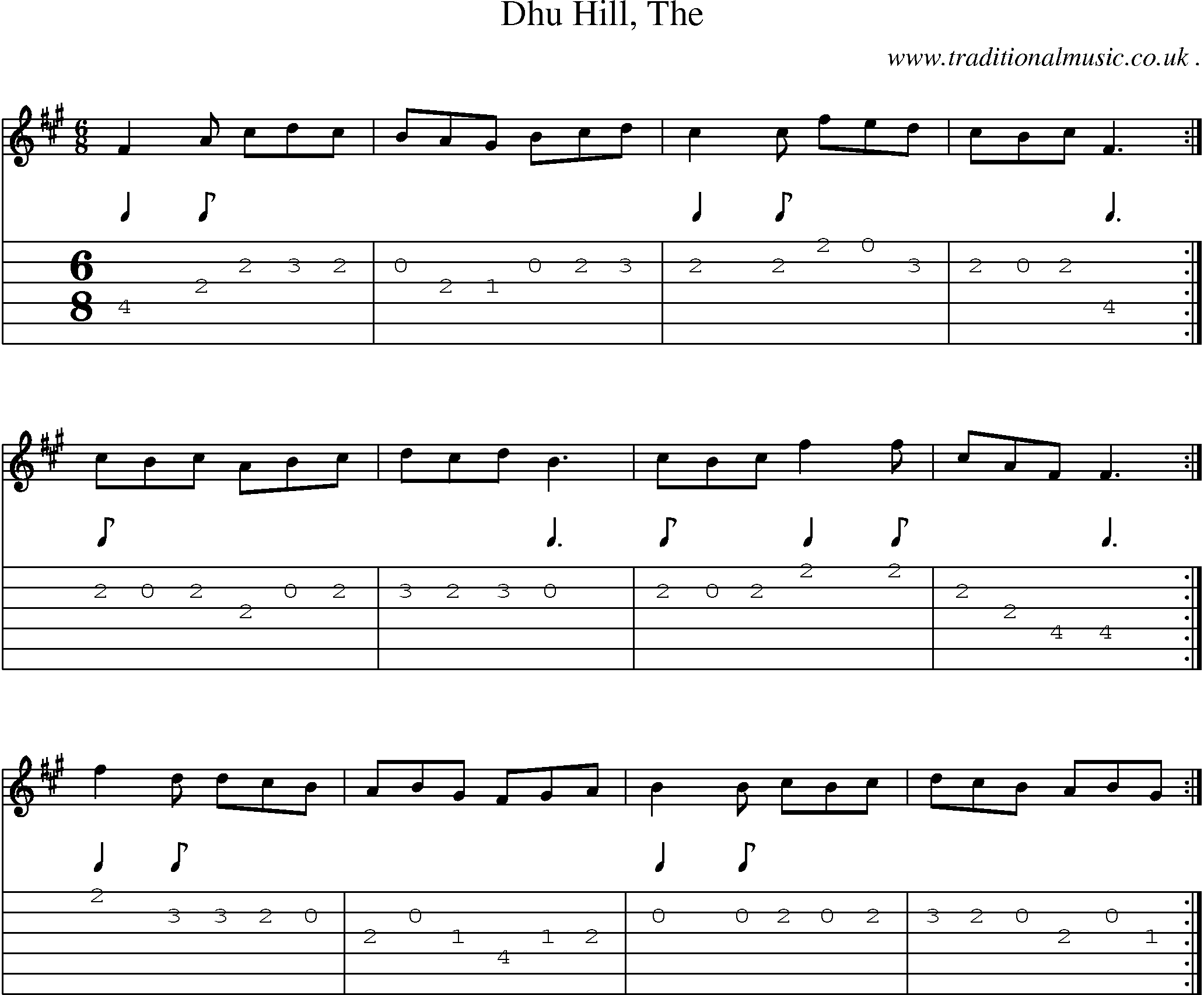 Sheet-music  score, Chords and Guitar Tabs for Dhu Hill The