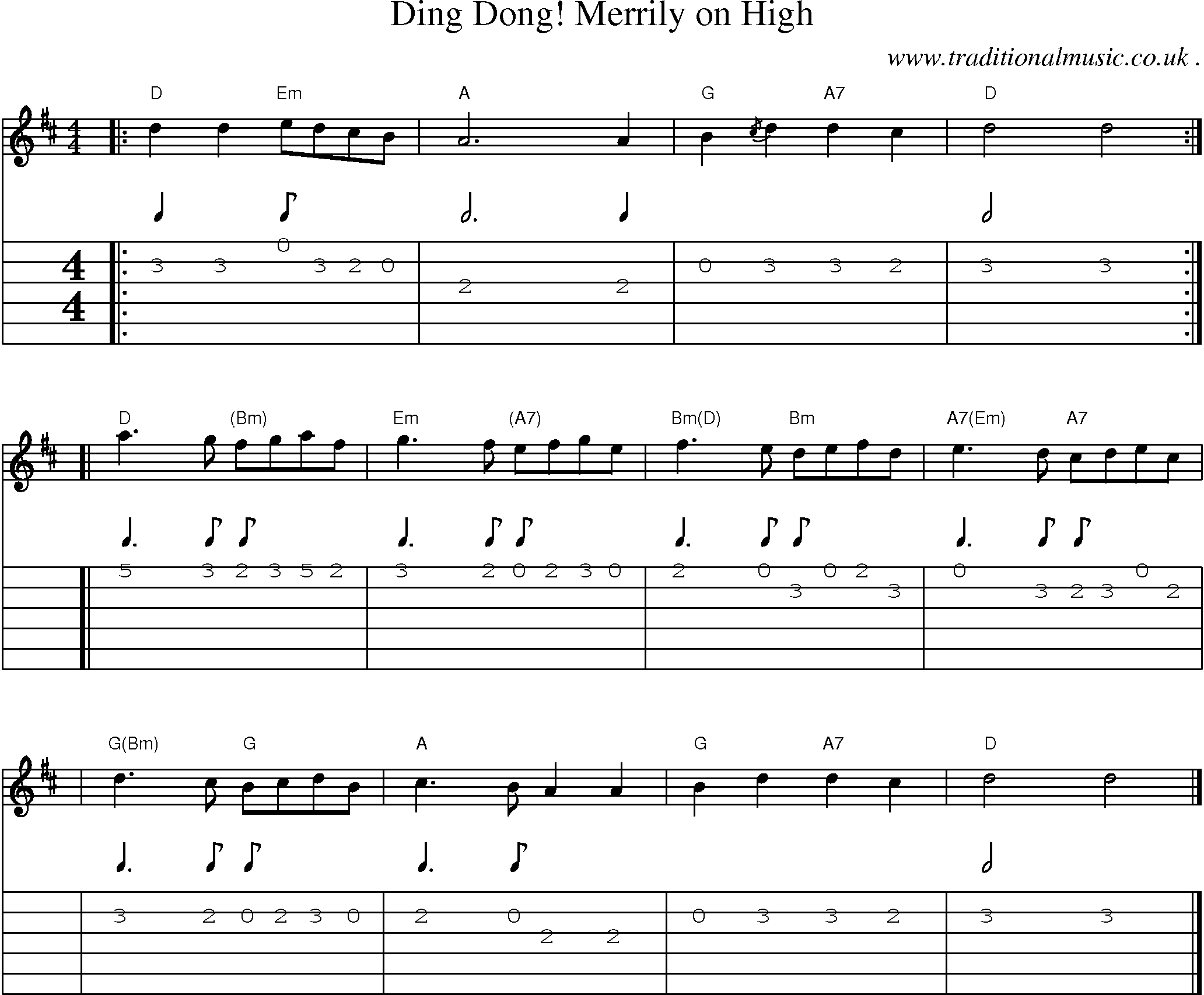 Sheet-music  score, Chords and Guitar Tabs for Ding Dong! Merrily On High