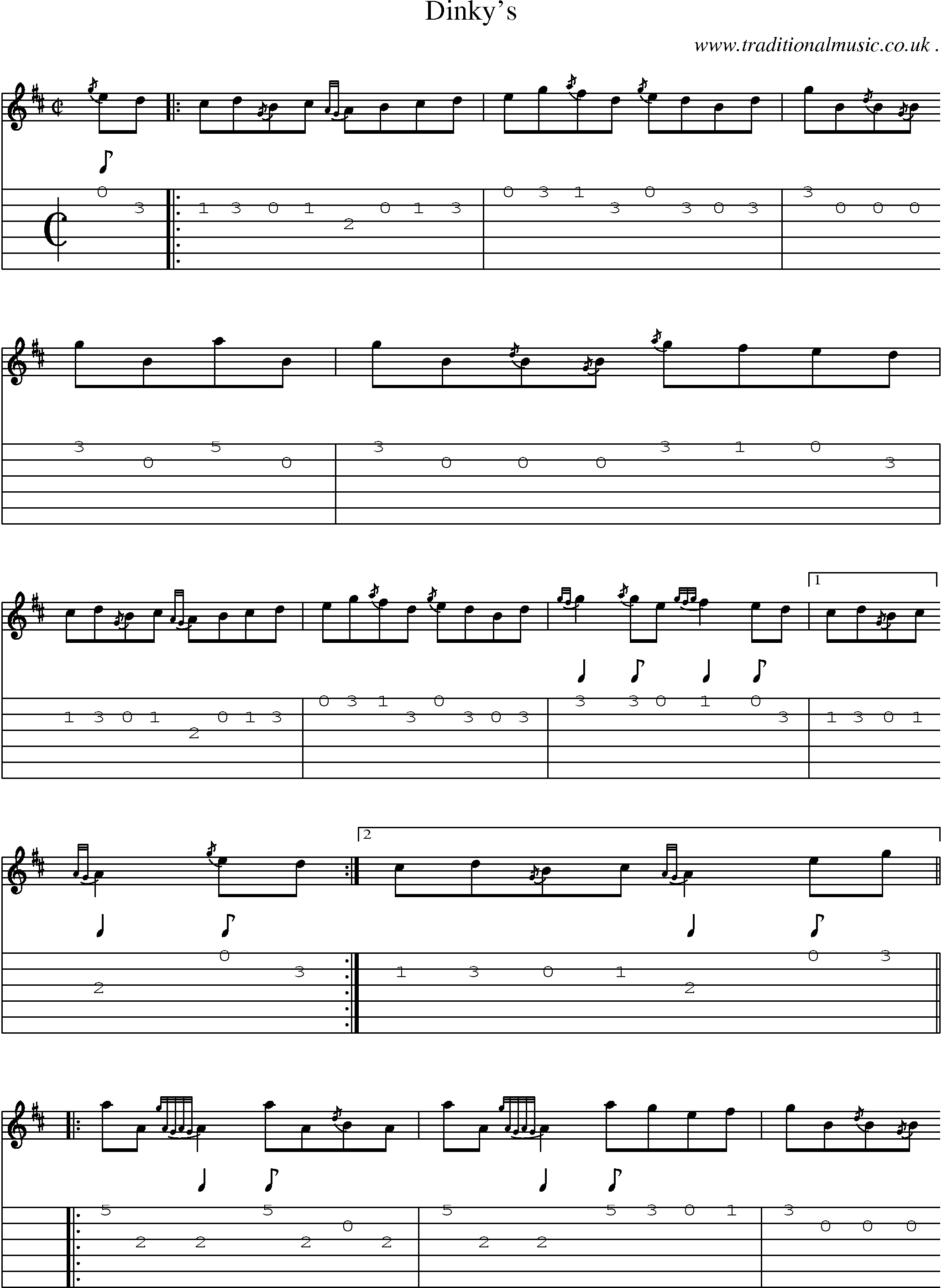 Sheet-music  score, Chords and Guitar Tabs for Dinkys