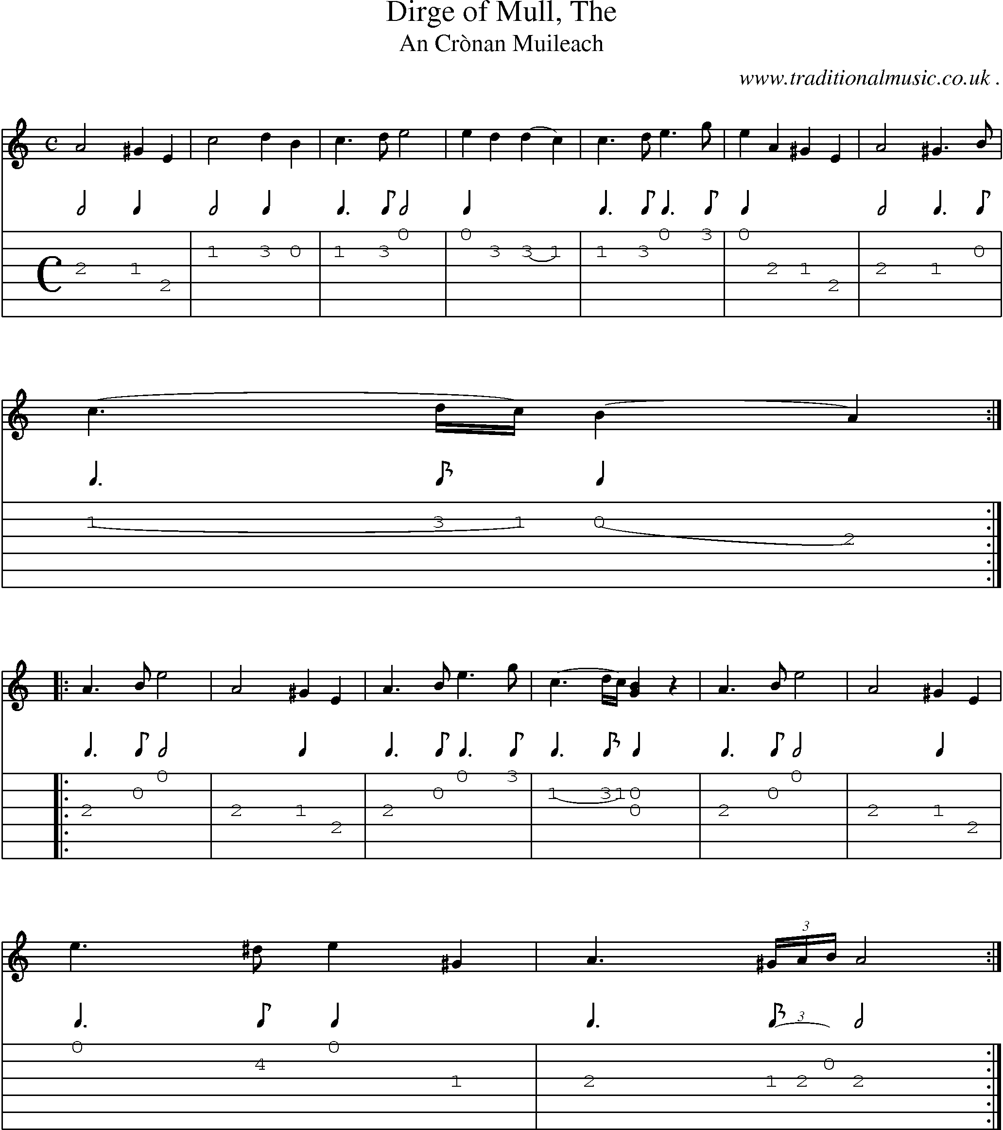 Sheet-music  score, Chords and Guitar Tabs for Dirge Of Mull The