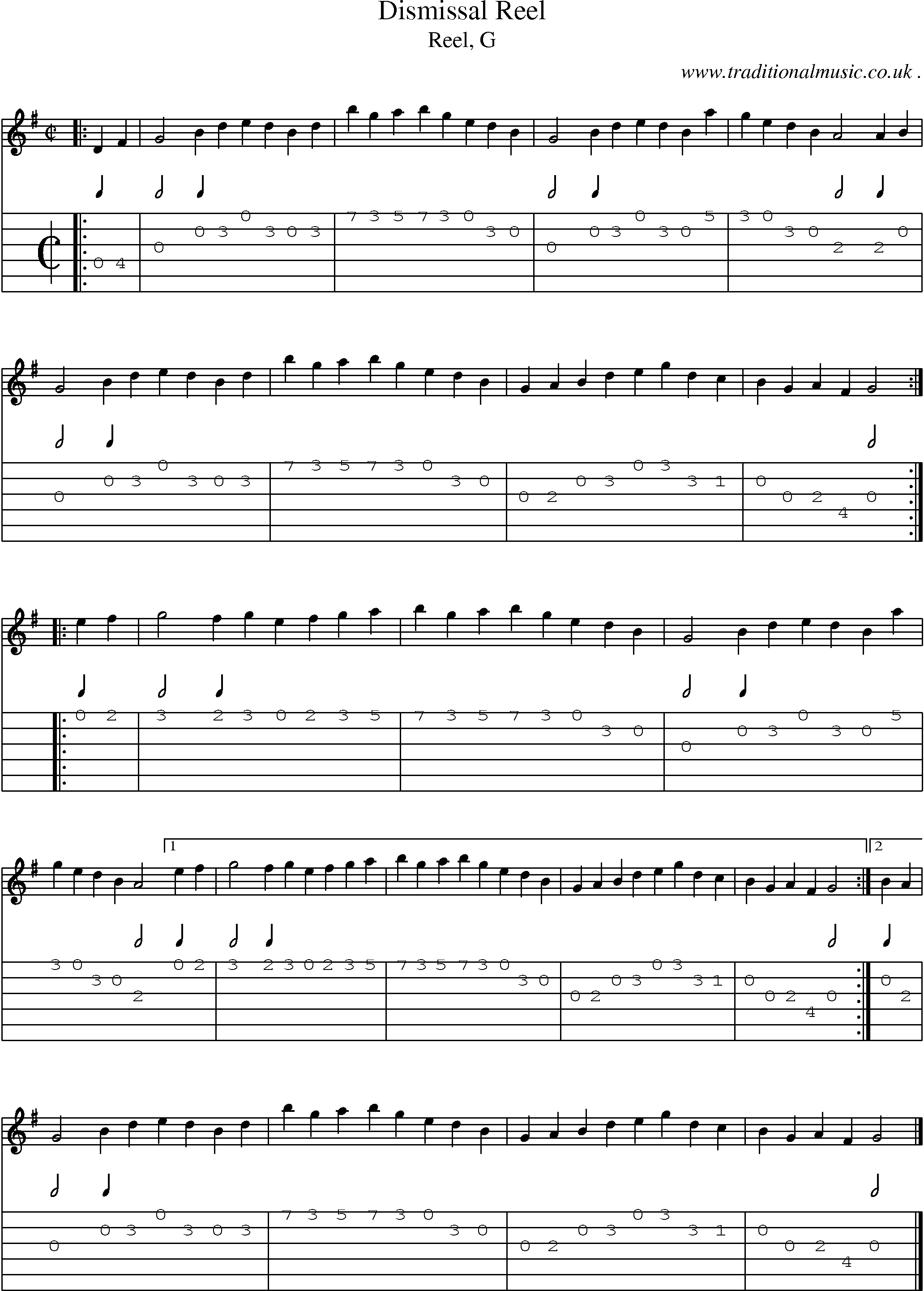 Sheet-music  score, Chords and Guitar Tabs for Dismissal Reel