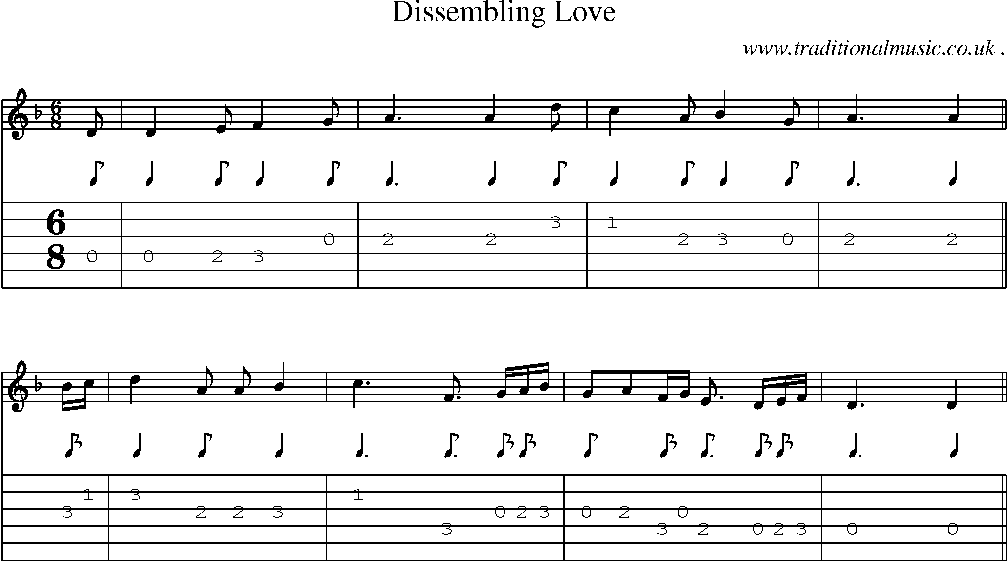 Sheet-music  score, Chords and Guitar Tabs for Dissembling Love