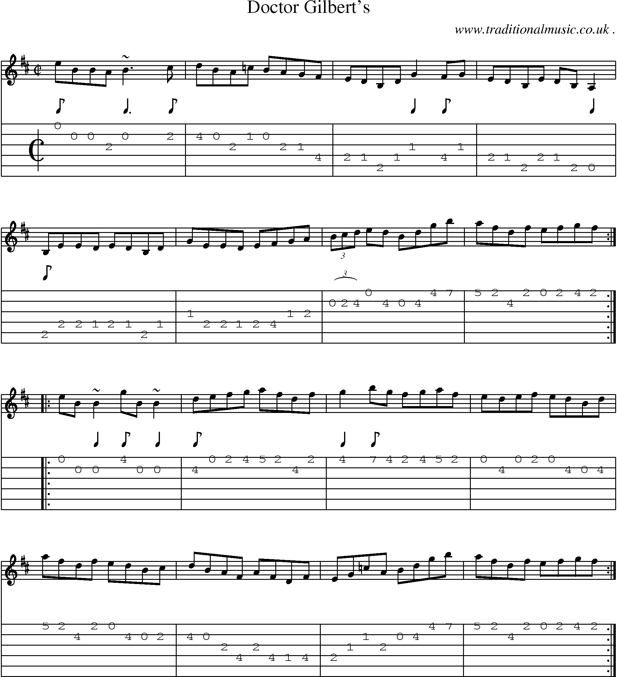 Sheet-music  score, Chords and Guitar Tabs for Doctor Gilberts