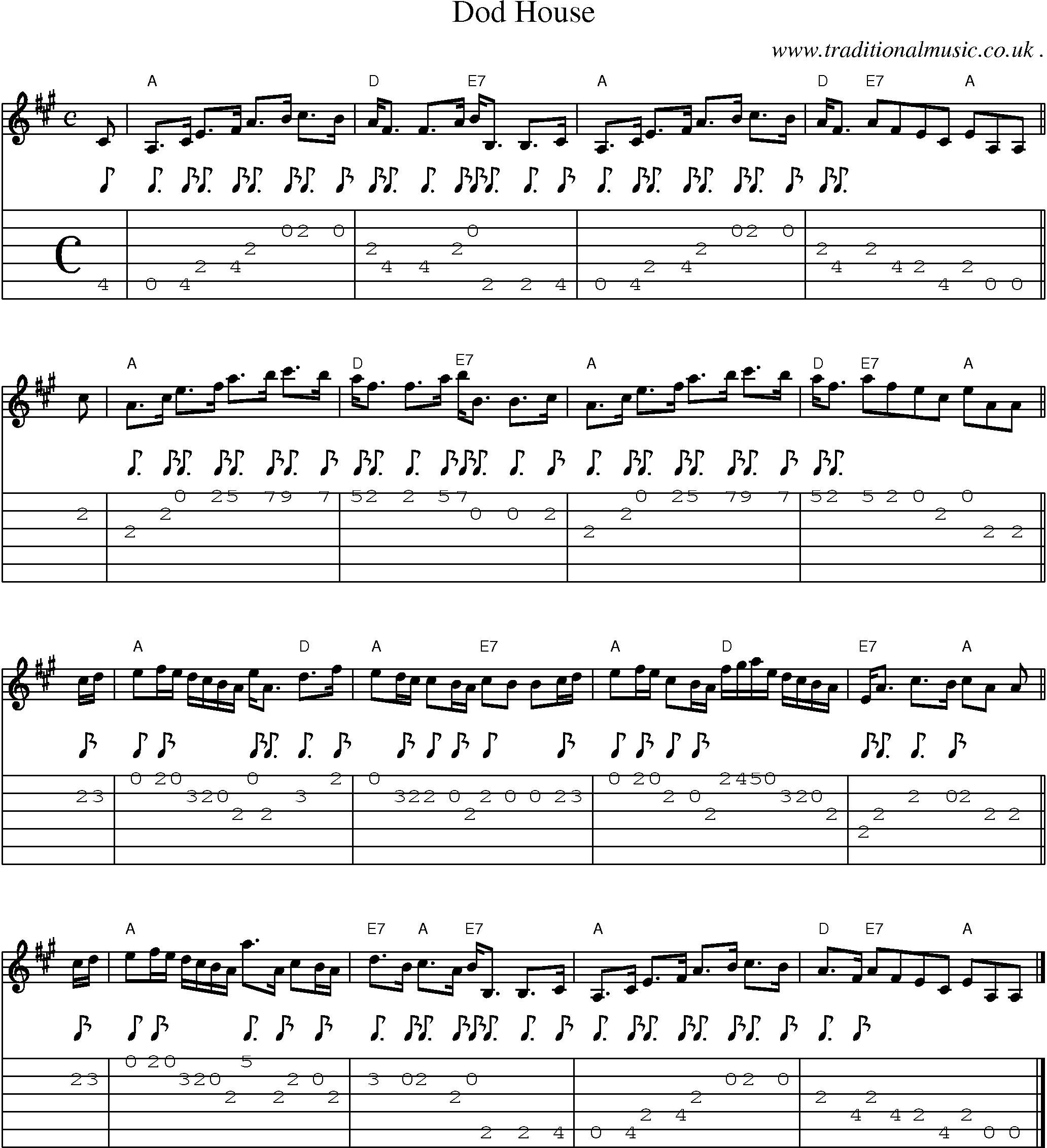 Sheet-music  score, Chords and Guitar Tabs for Dod House