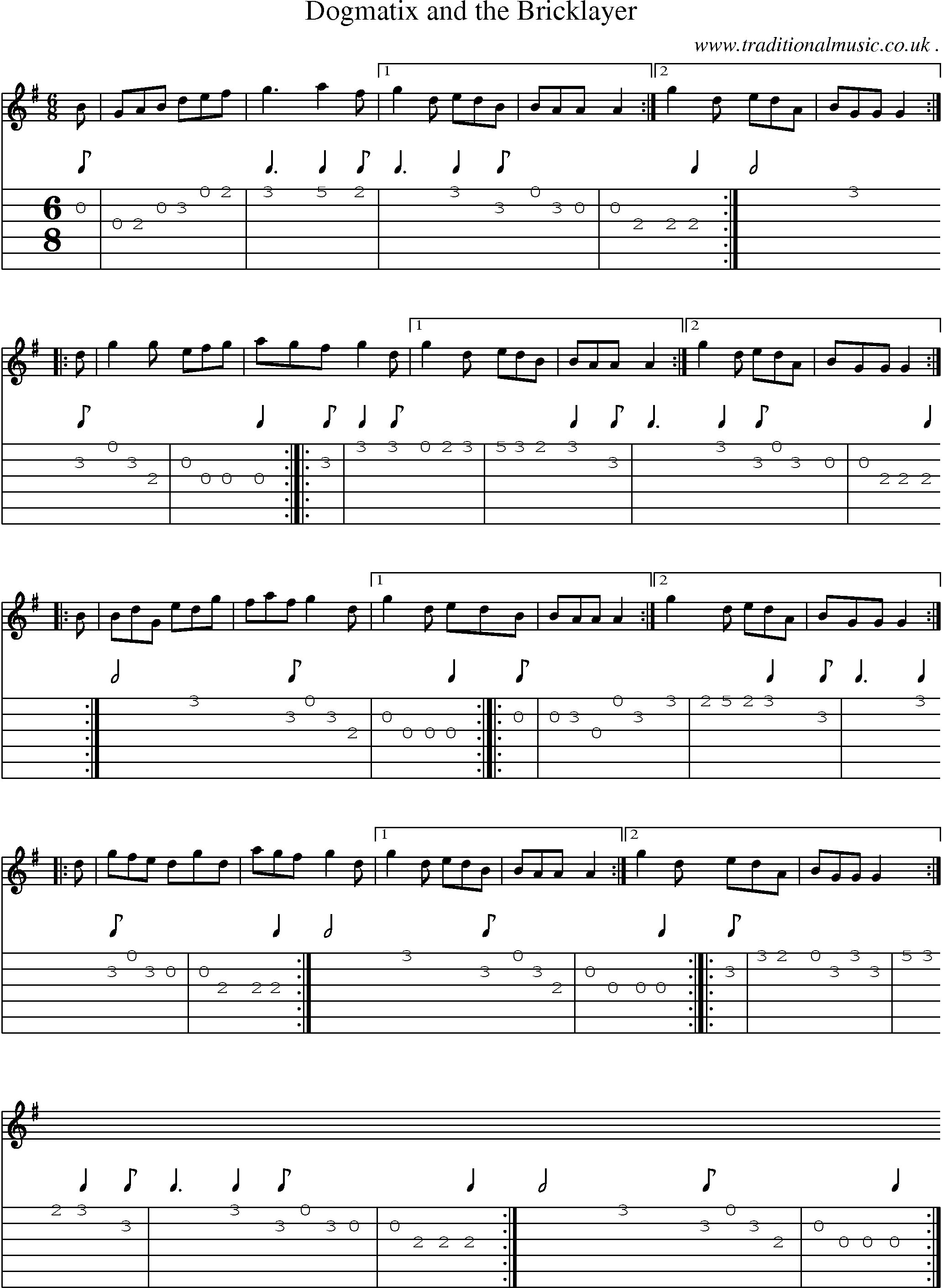 Sheet-music  score, Chords and Guitar Tabs for Dogmatix And The Bricklayer