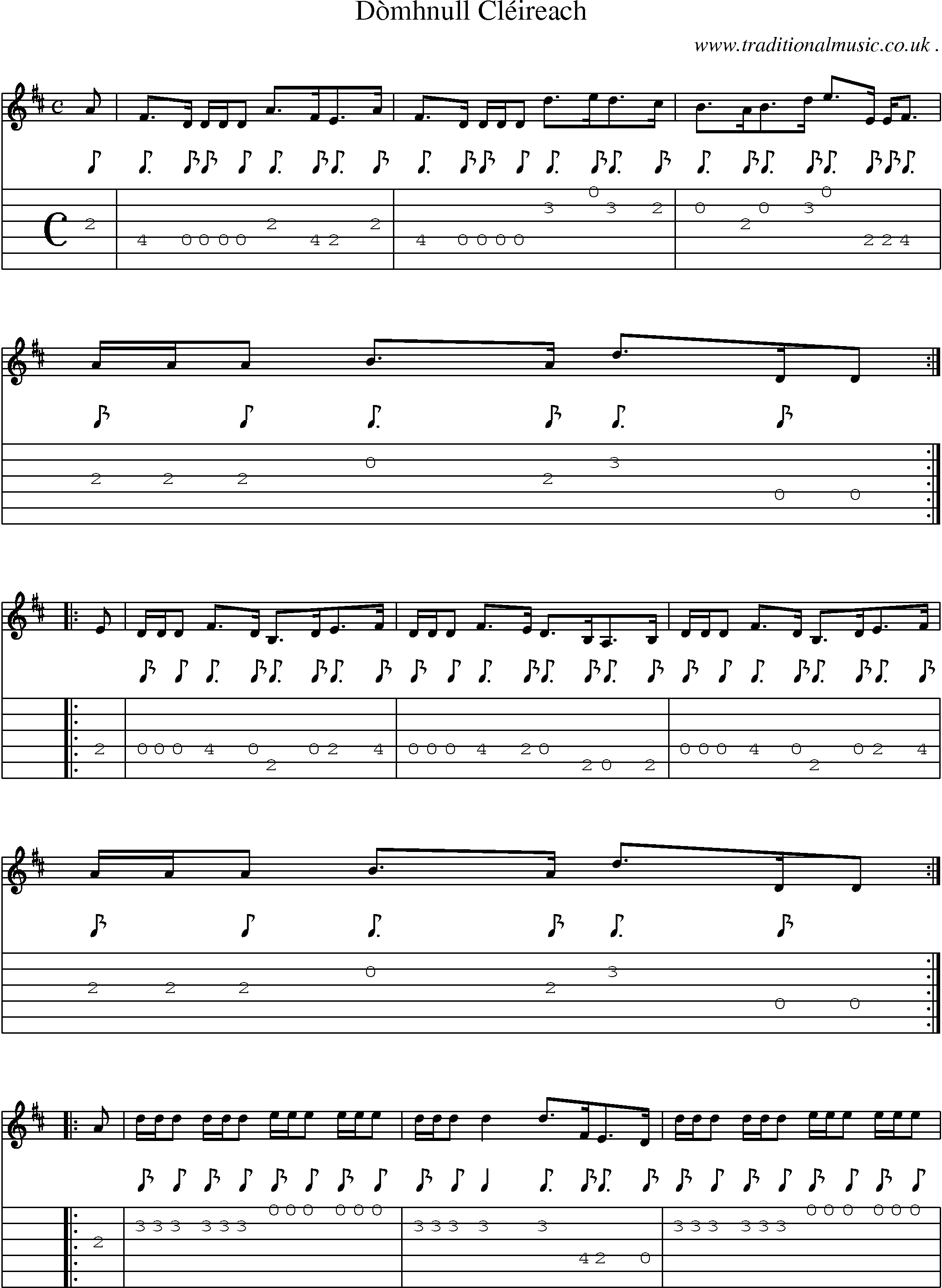 Sheet-music  score, Chords and Guitar Tabs for Domhnull Cleireach