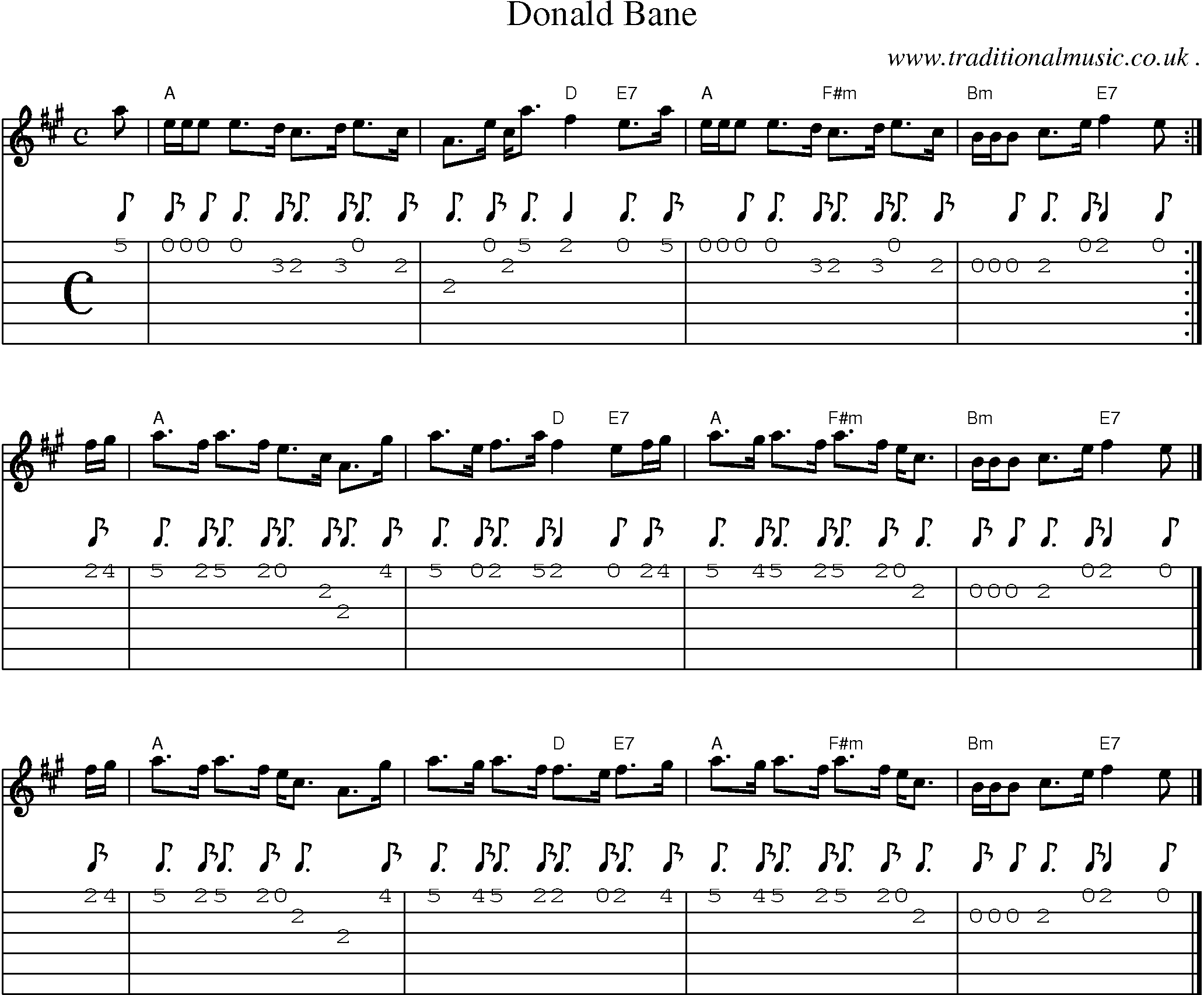 Sheet-music  score, Chords and Guitar Tabs for Donald Bane