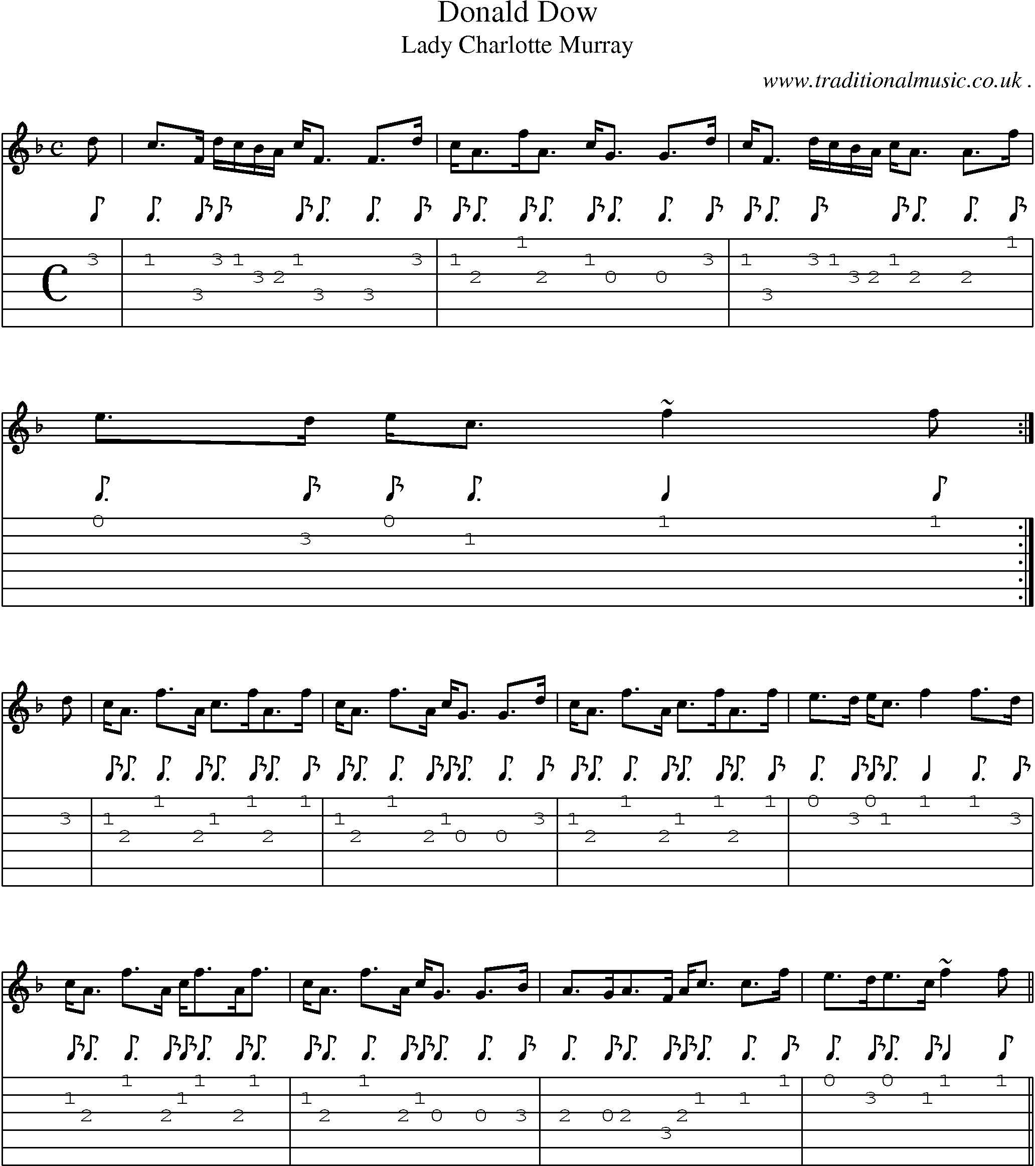 Sheet-music  score, Chords and Guitar Tabs for Donald Dow