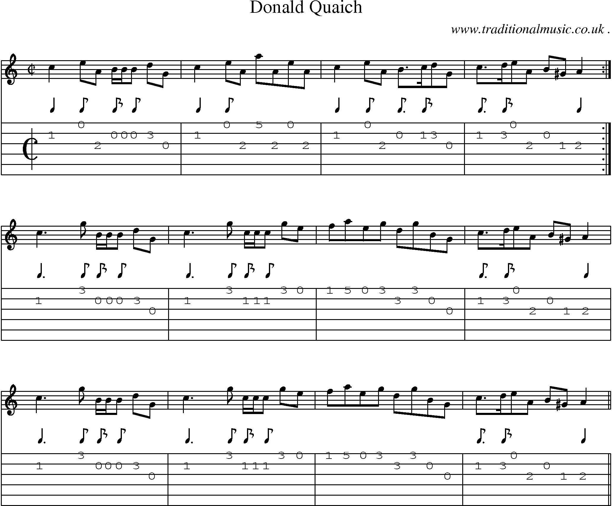 Sheet-music  score, Chords and Guitar Tabs for Donald Quaich