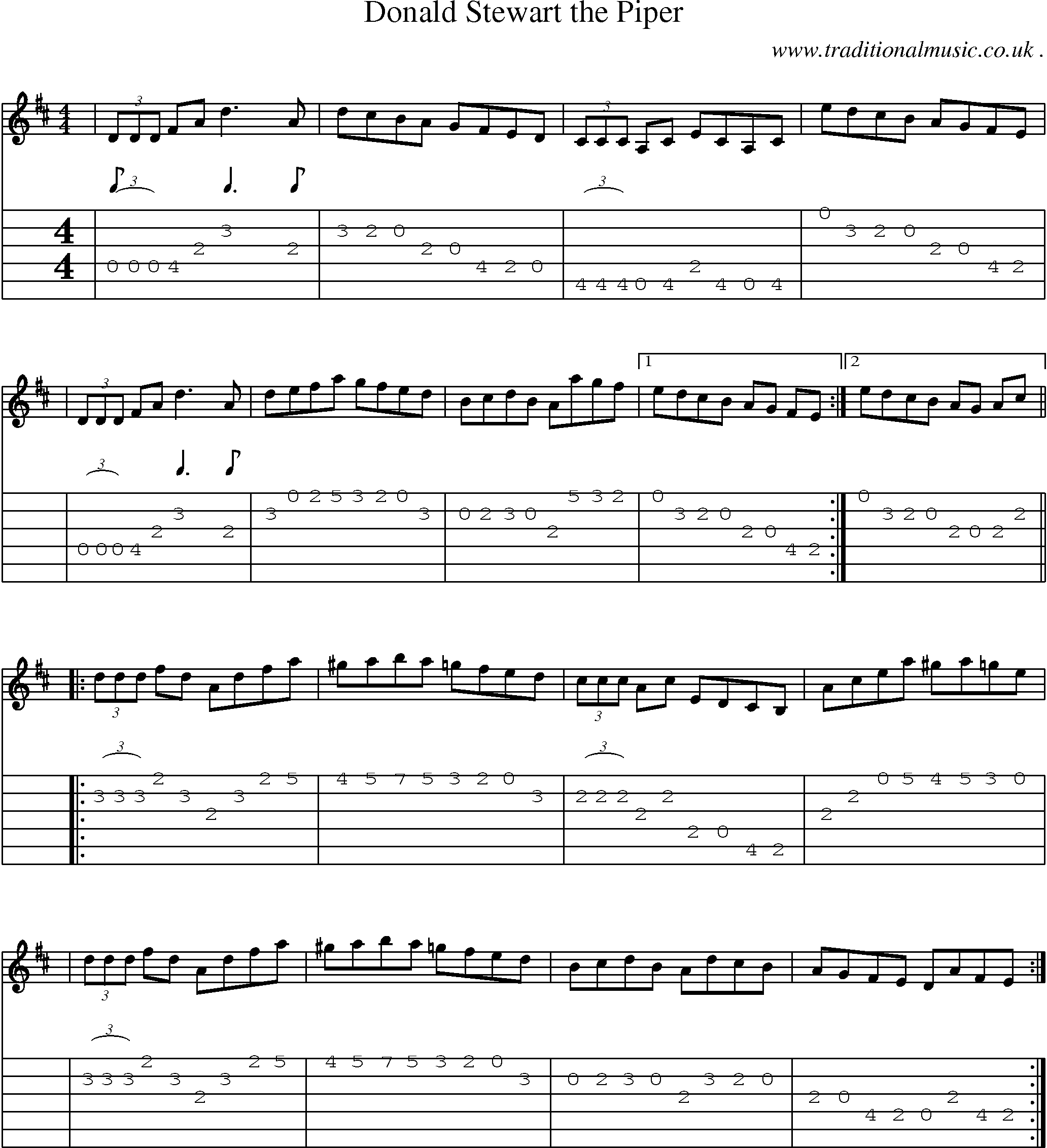 Sheet-music  score, Chords and Guitar Tabs for Donald Stewart The Piper