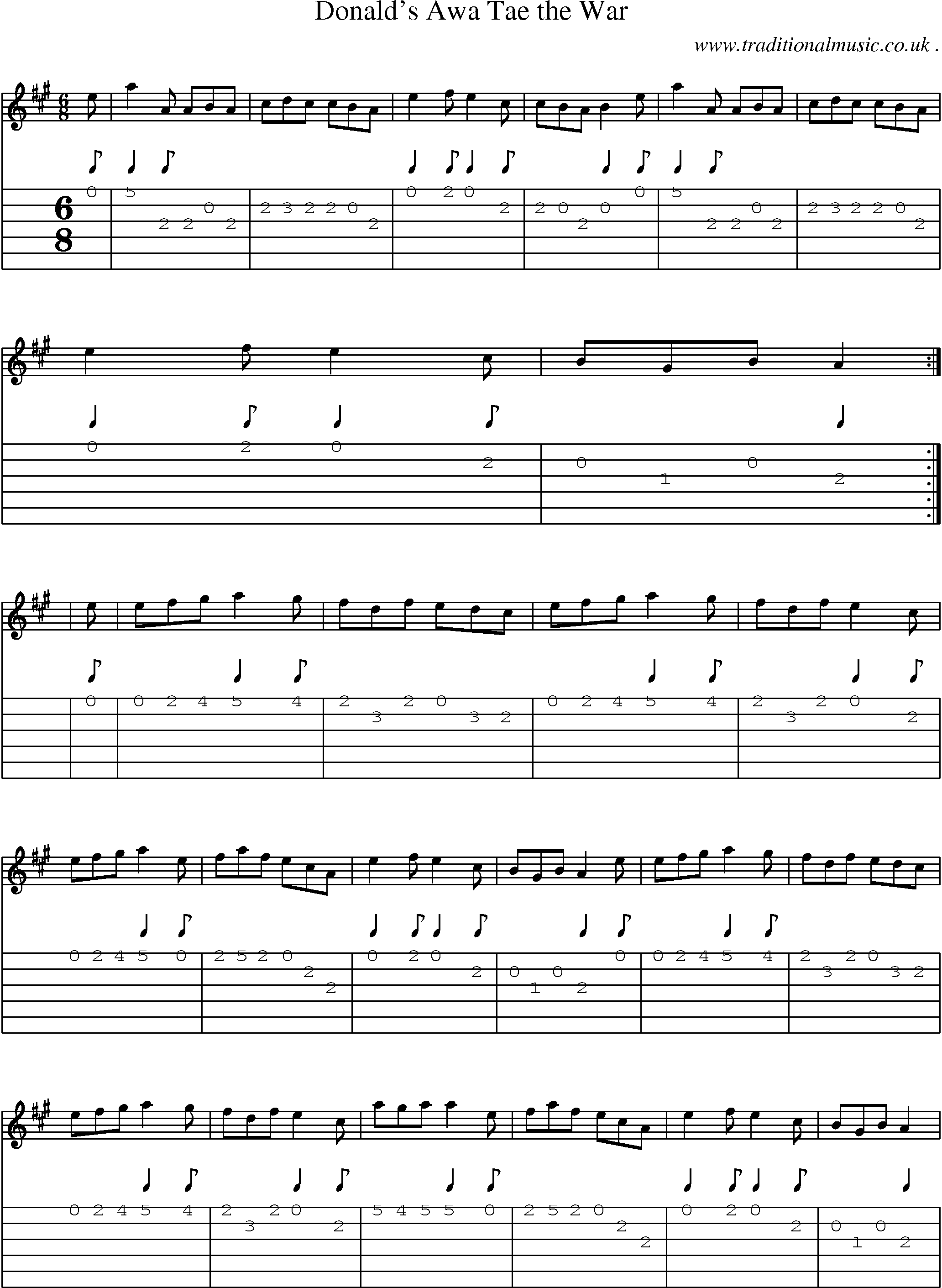 Sheet-music  score, Chords and Guitar Tabs for Donalds Awa Tae The War