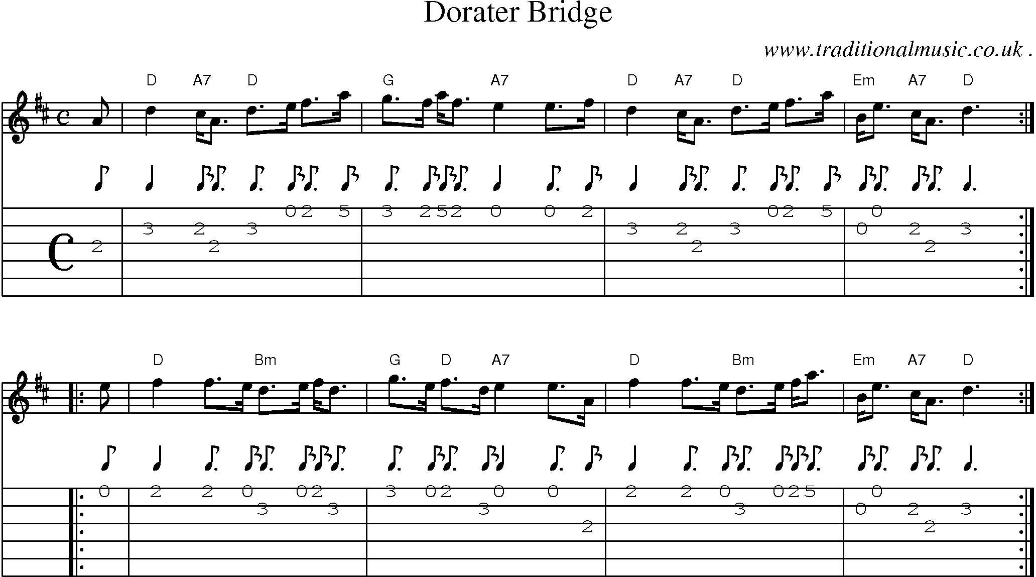 Sheet-music  score, Chords and Guitar Tabs for Dorater Bridge