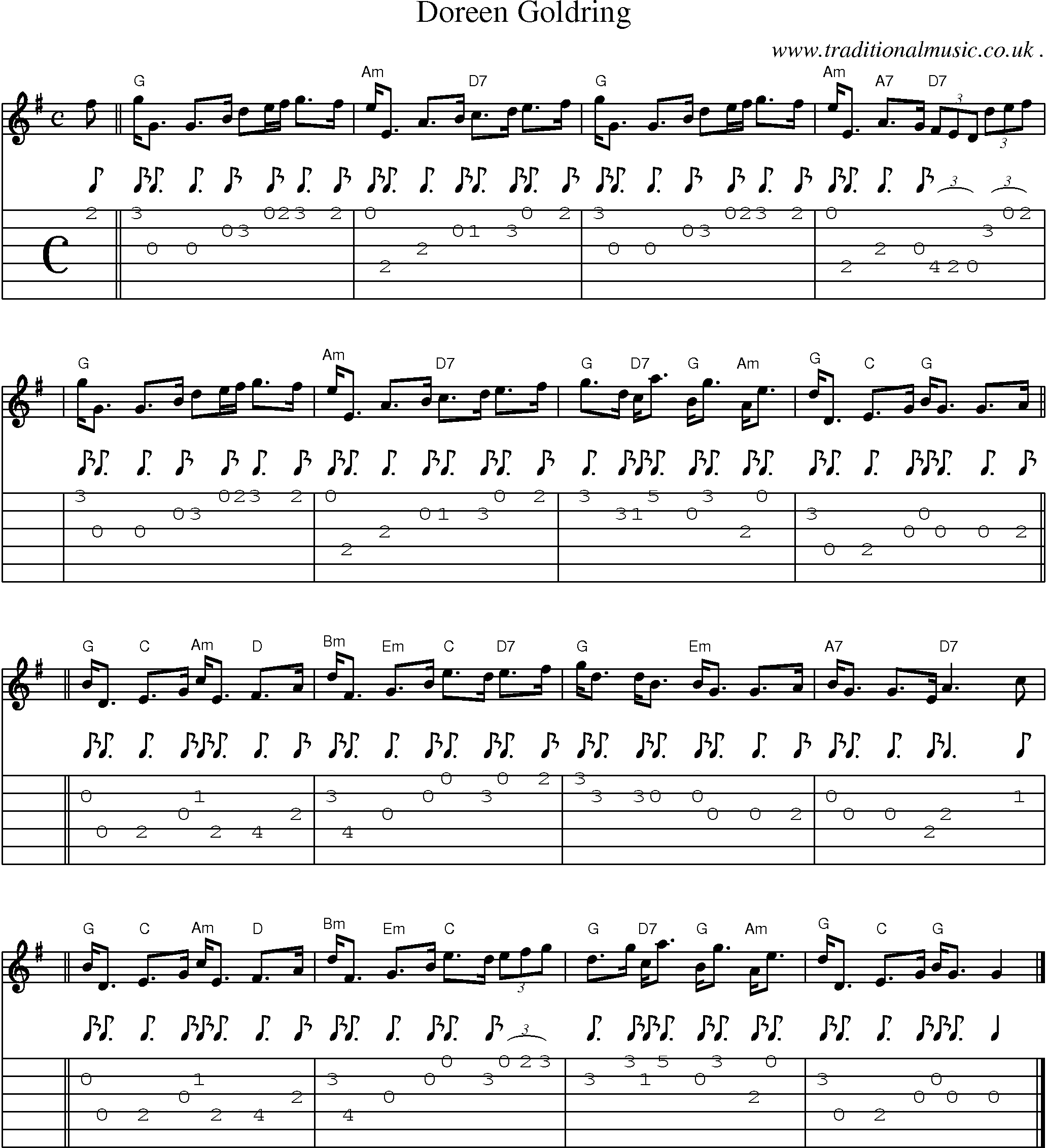 Sheet-music  score, Chords and Guitar Tabs for Doreen Goldring