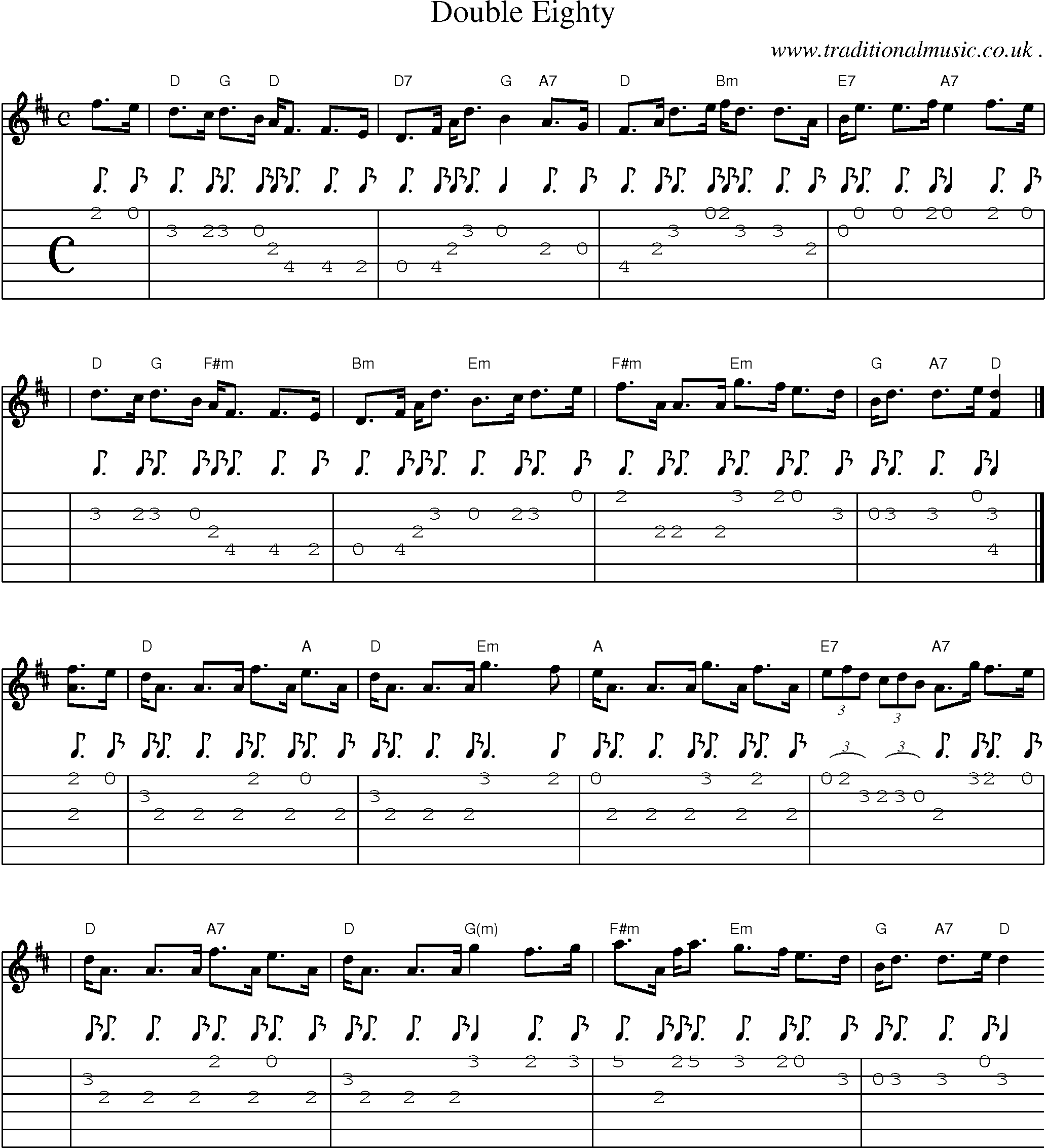 Sheet-music  score, Chords and Guitar Tabs for Double Eighty