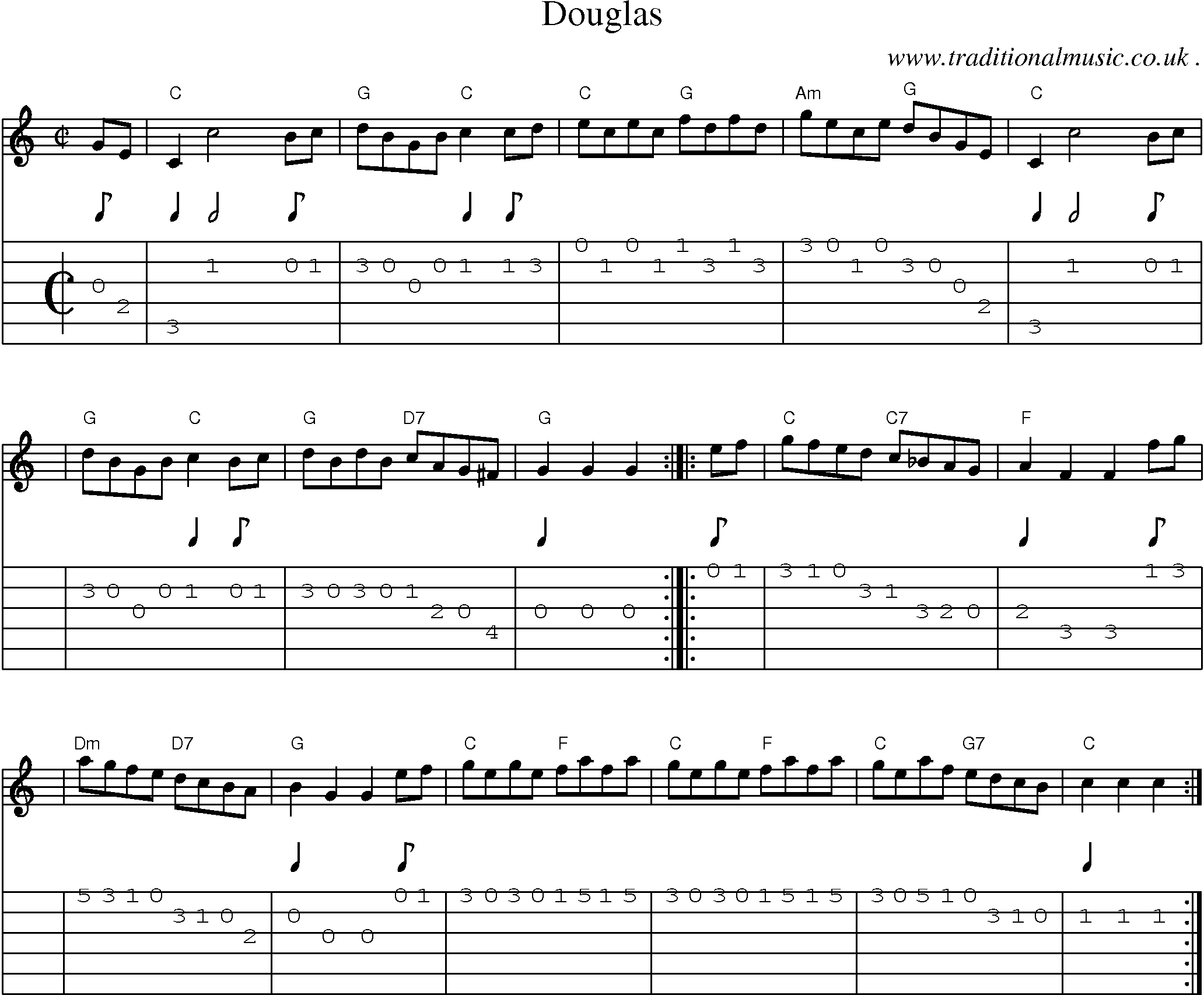 Sheet-music  score, Chords and Guitar Tabs for Douglas