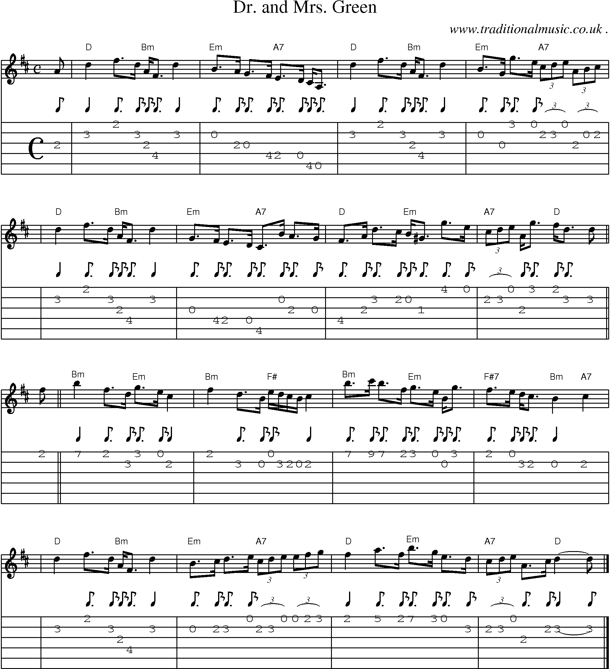 Sheet-music  score, Chords and Guitar Tabs for Dr And Mrs Green