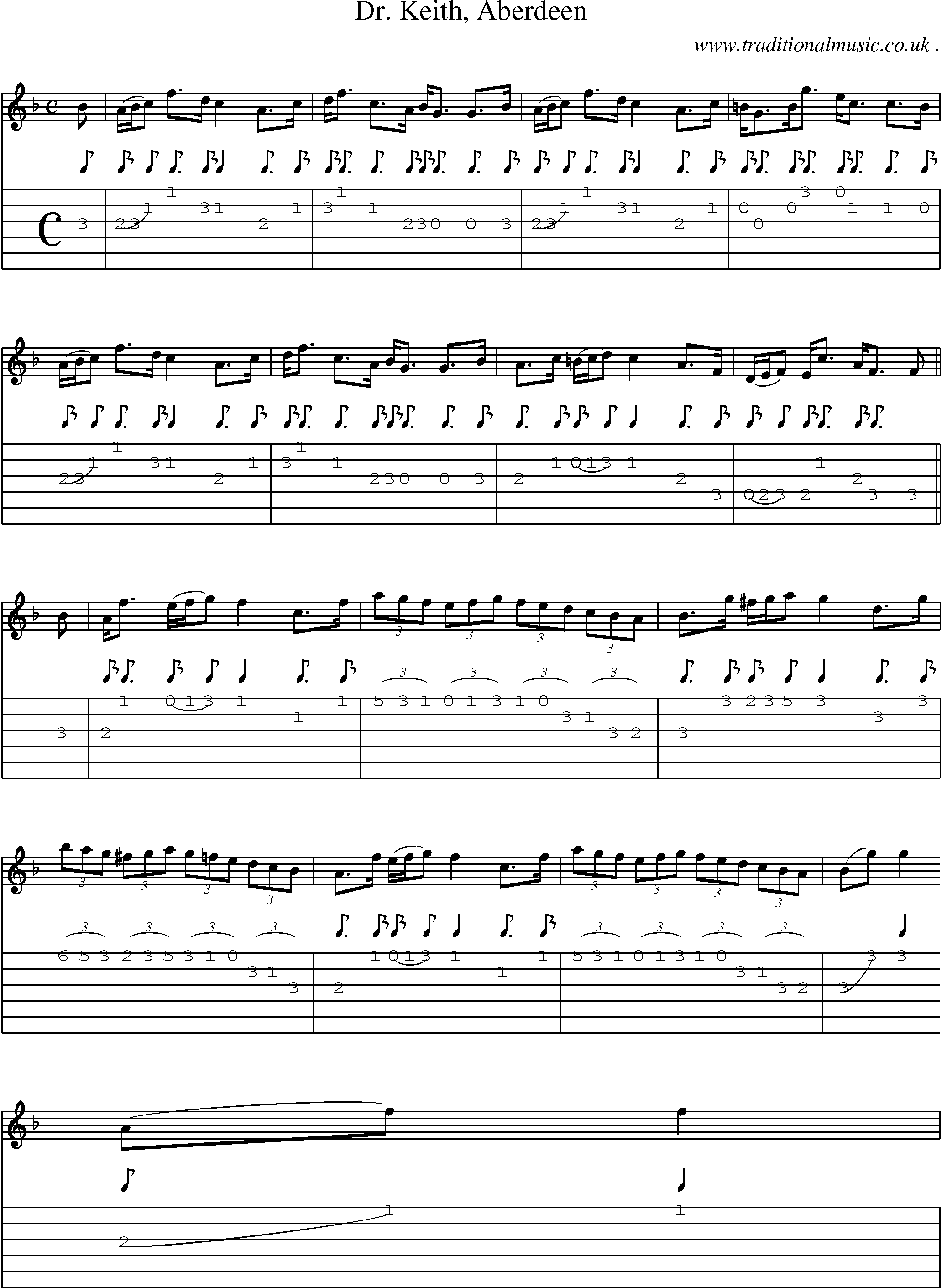 Sheet-music  score, Chords and Guitar Tabs for Dr Keith Aberdeen