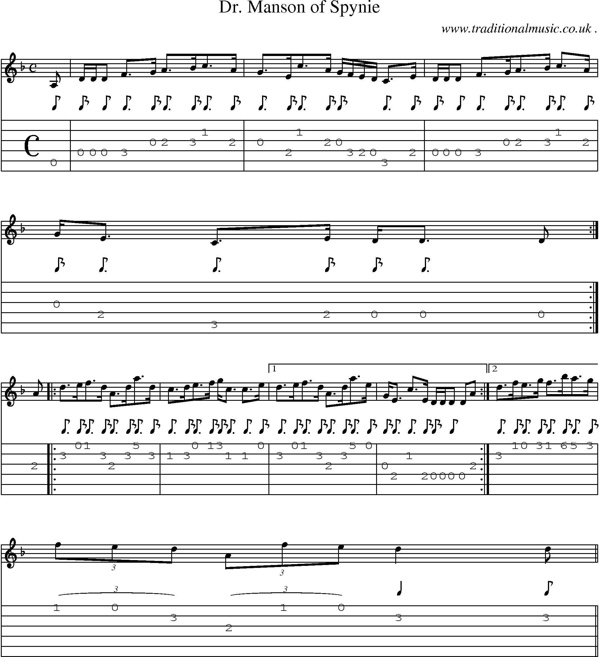 Sheet-music  score, Chords and Guitar Tabs for Dr Manson Of Spynie