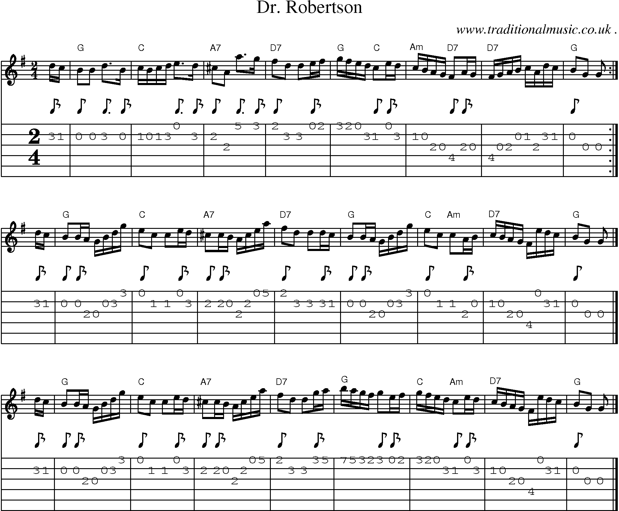 Sheet-music  score, Chords and Guitar Tabs for Dr Robertson