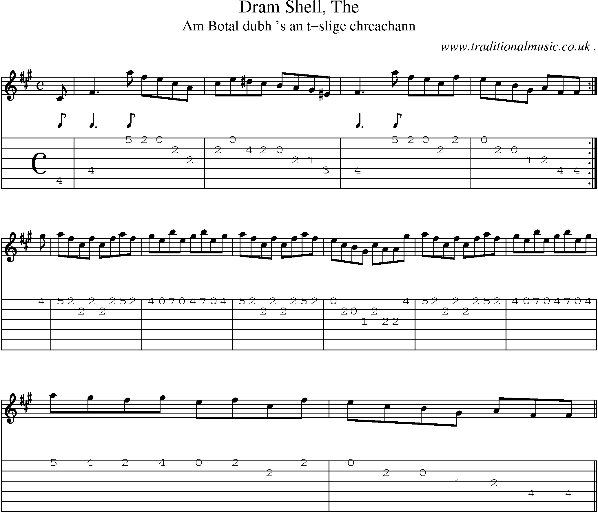 Sheet-music  score, Chords and Guitar Tabs for Dram Shell The