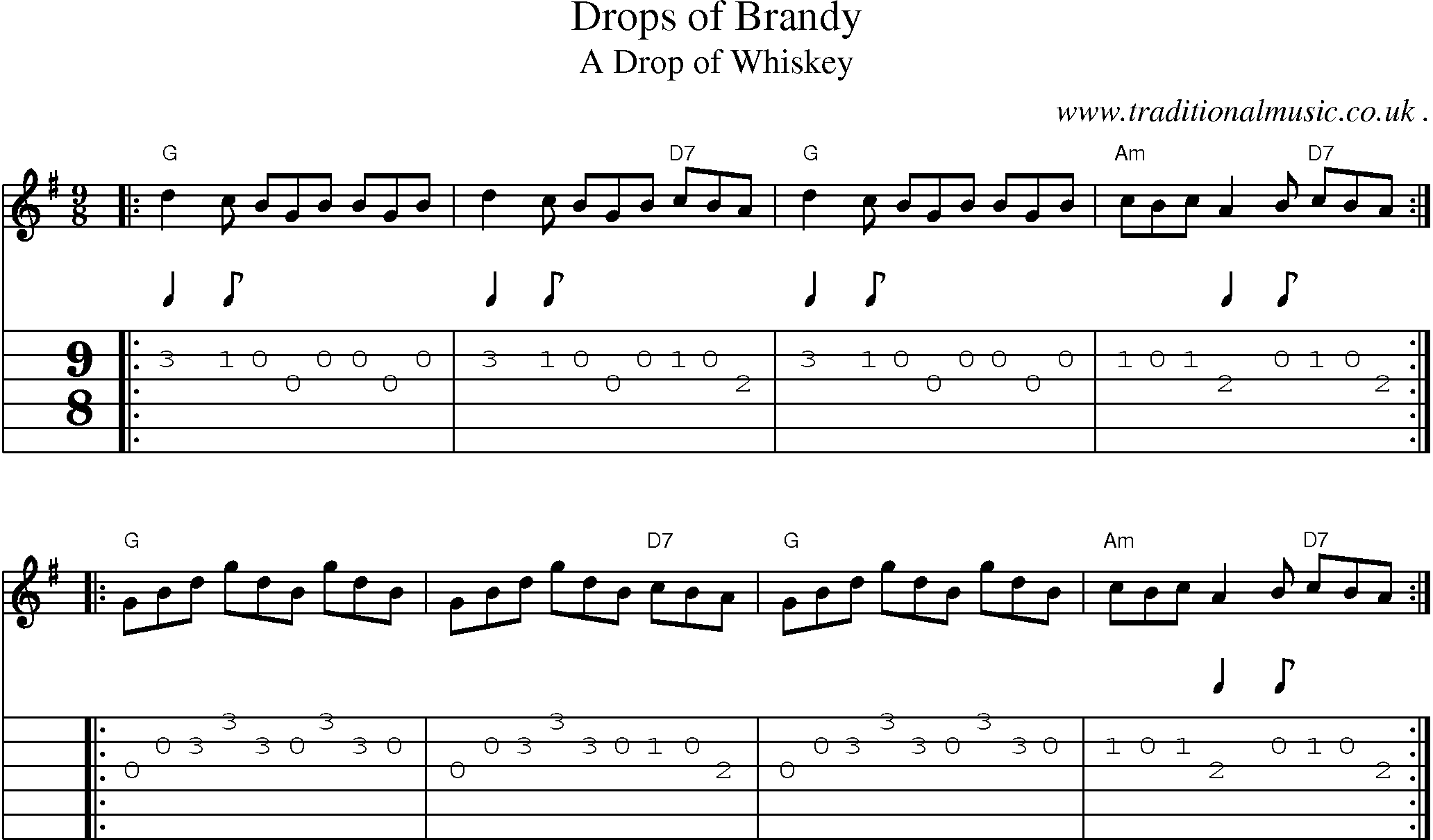 Sheet-music  score, Chords and Guitar Tabs for Drops Of Brandy