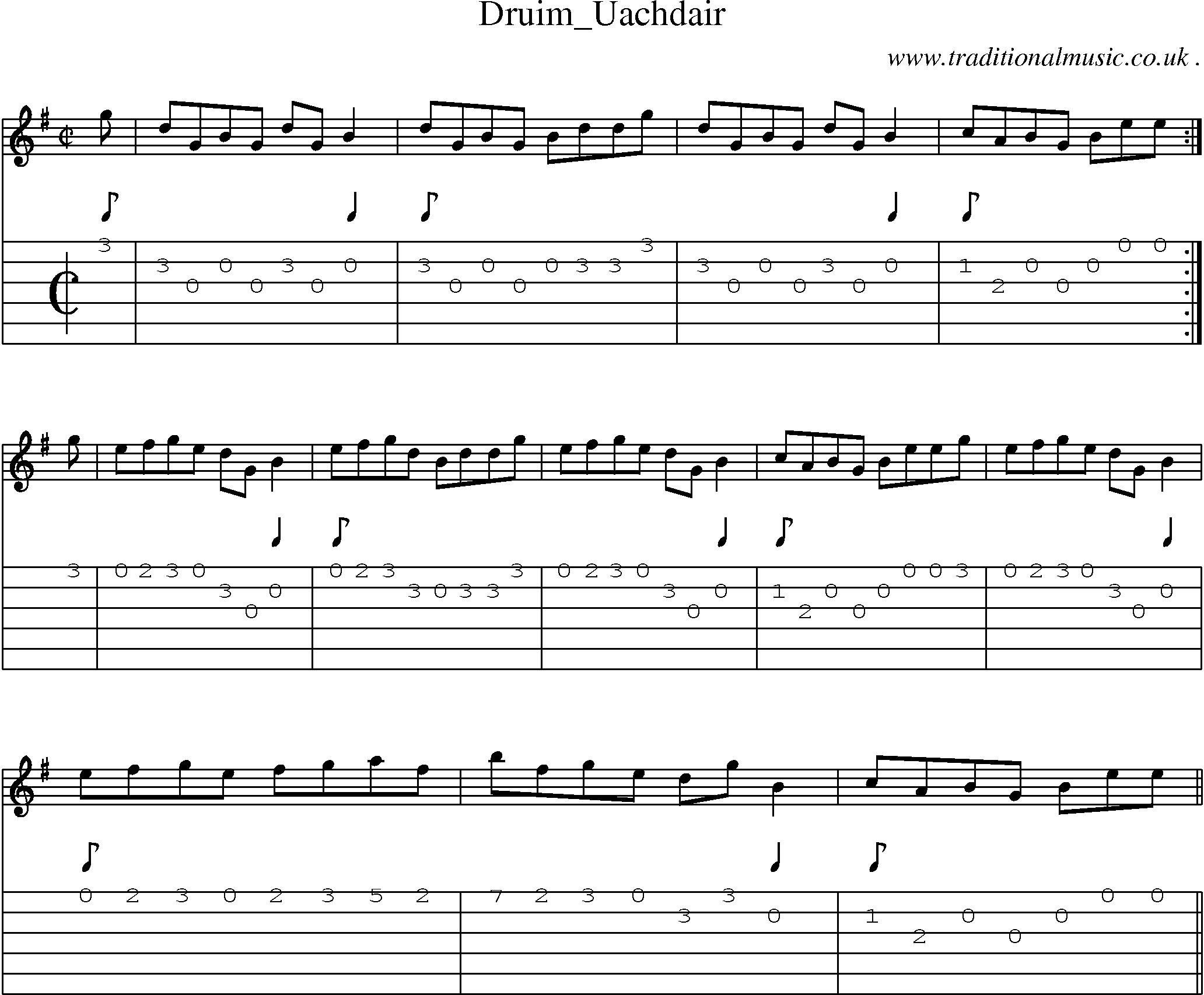 Sheet-music  score, Chords and Guitar Tabs for Druim Uachdair