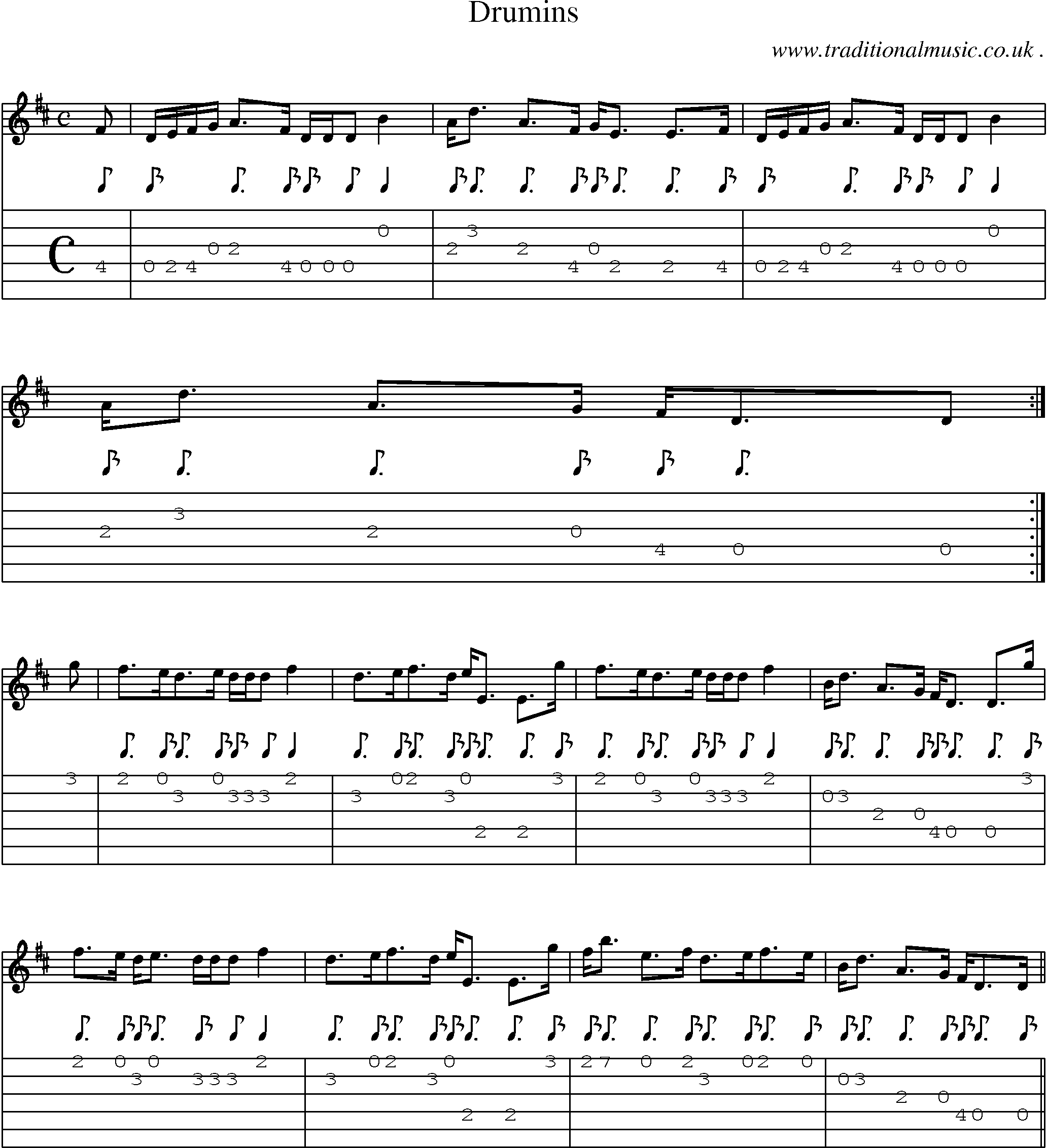 Sheet-music  score, Chords and Guitar Tabs for Drumins