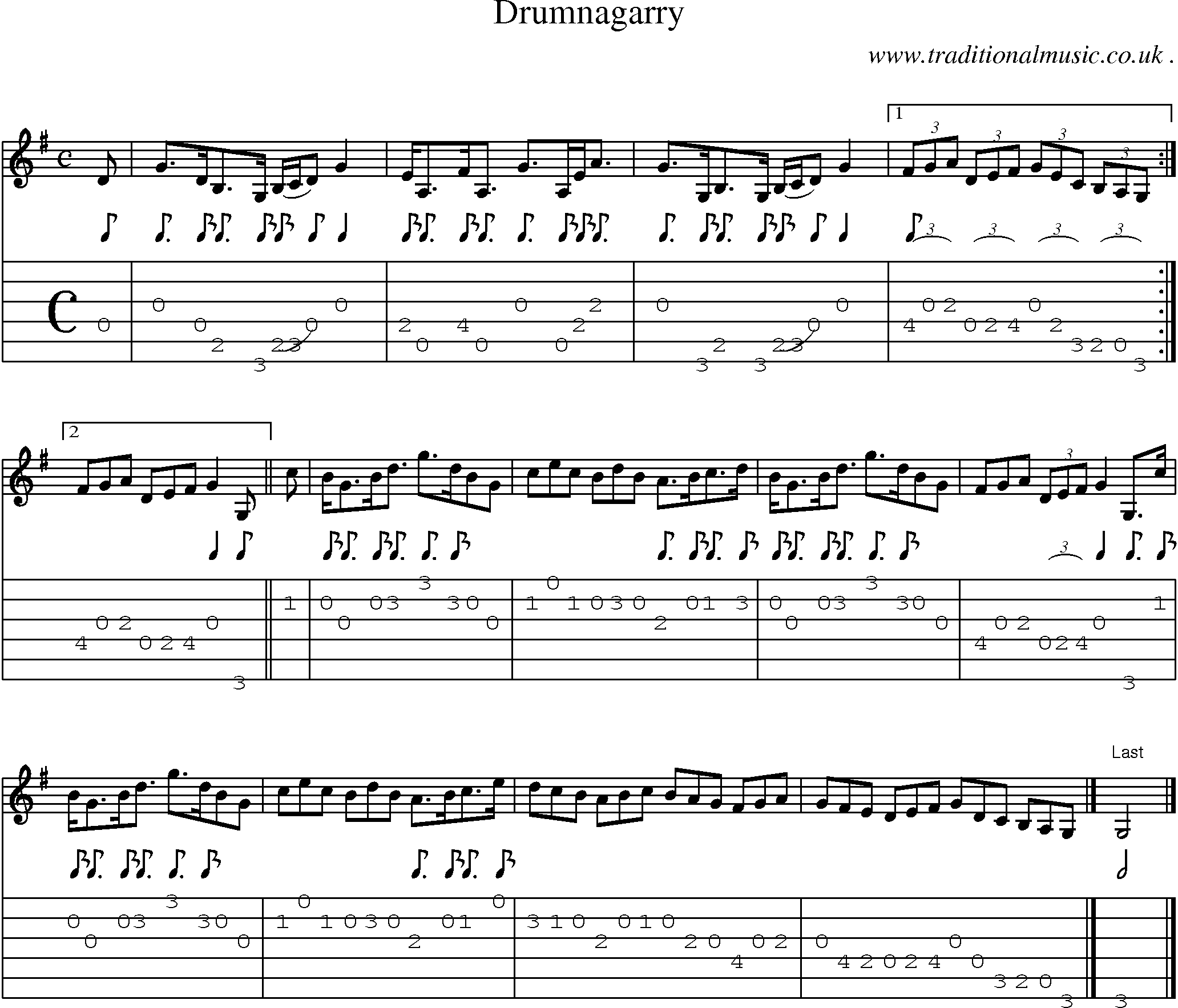 Sheet-music  score, Chords and Guitar Tabs for Drumnagarry