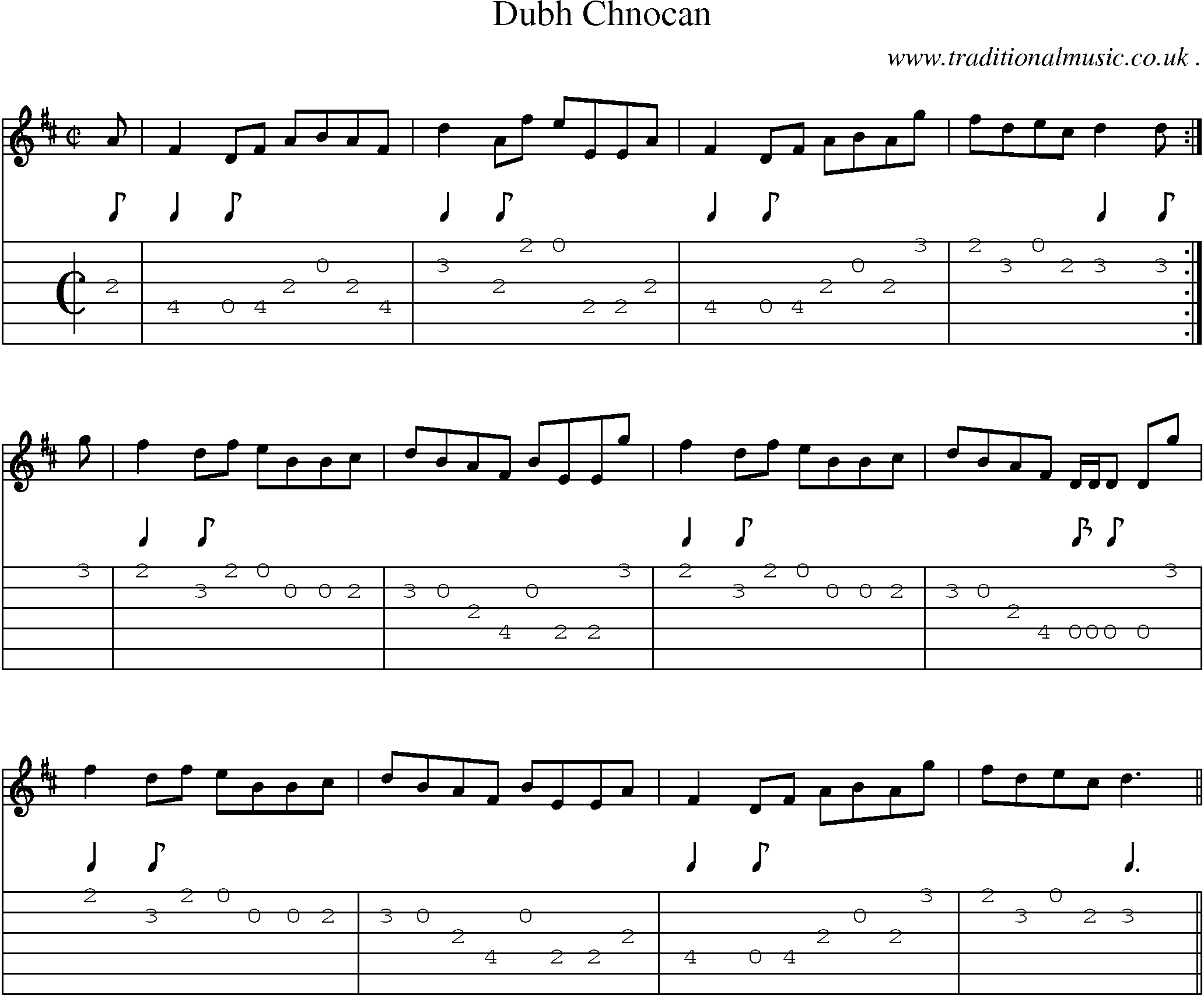 Sheet-music  score, Chords and Guitar Tabs for Dubh Chnocan