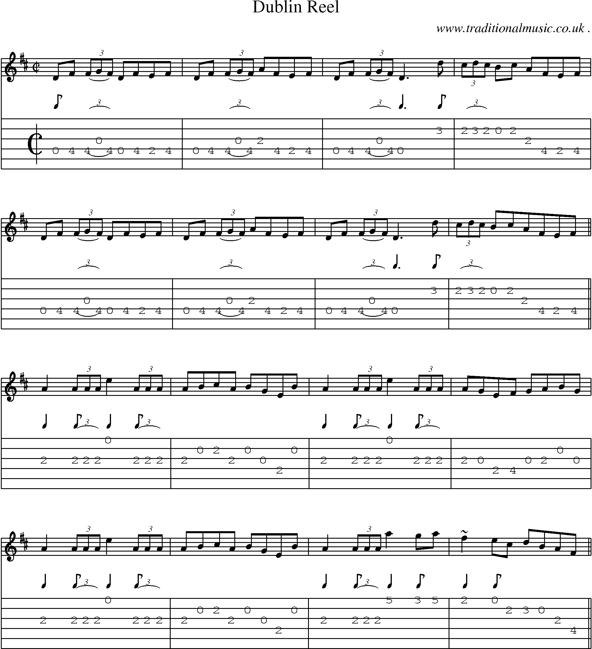 Sheet-music  score, Chords and Guitar Tabs for Dublin Reel