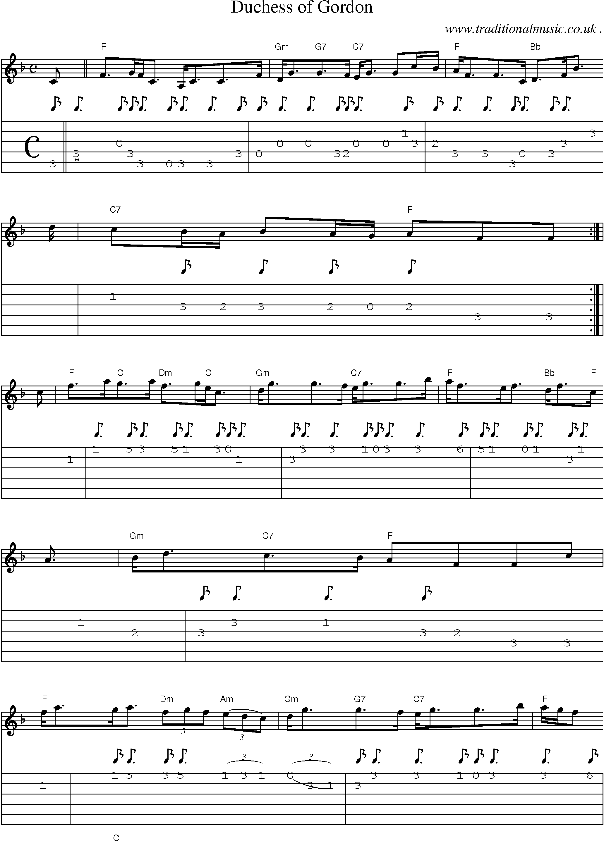 Sheet-music  score, Chords and Guitar Tabs for Duchess Of Gordon