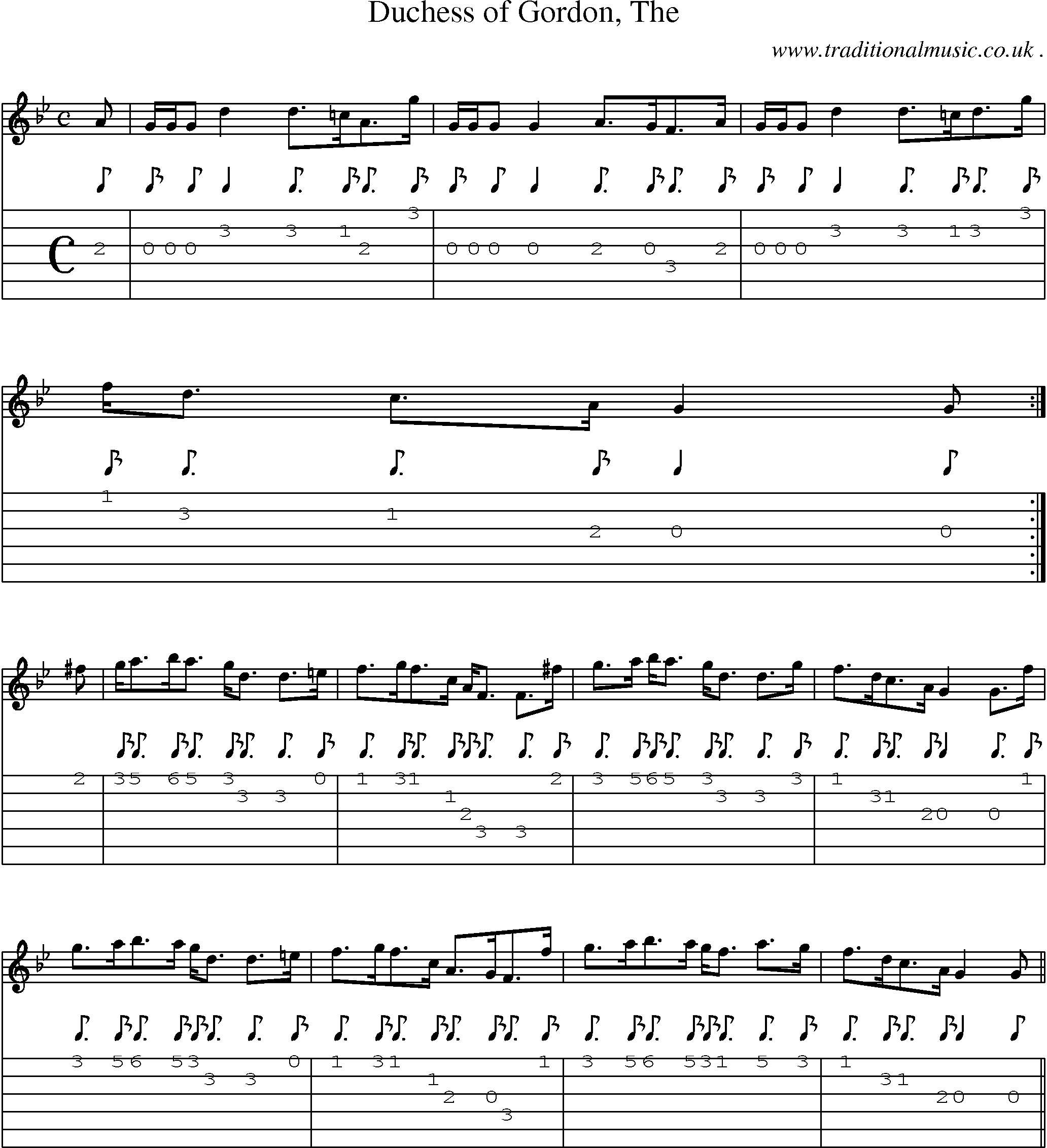 Sheet-music  score, Chords and Guitar Tabs for Duchess Of Gordon The