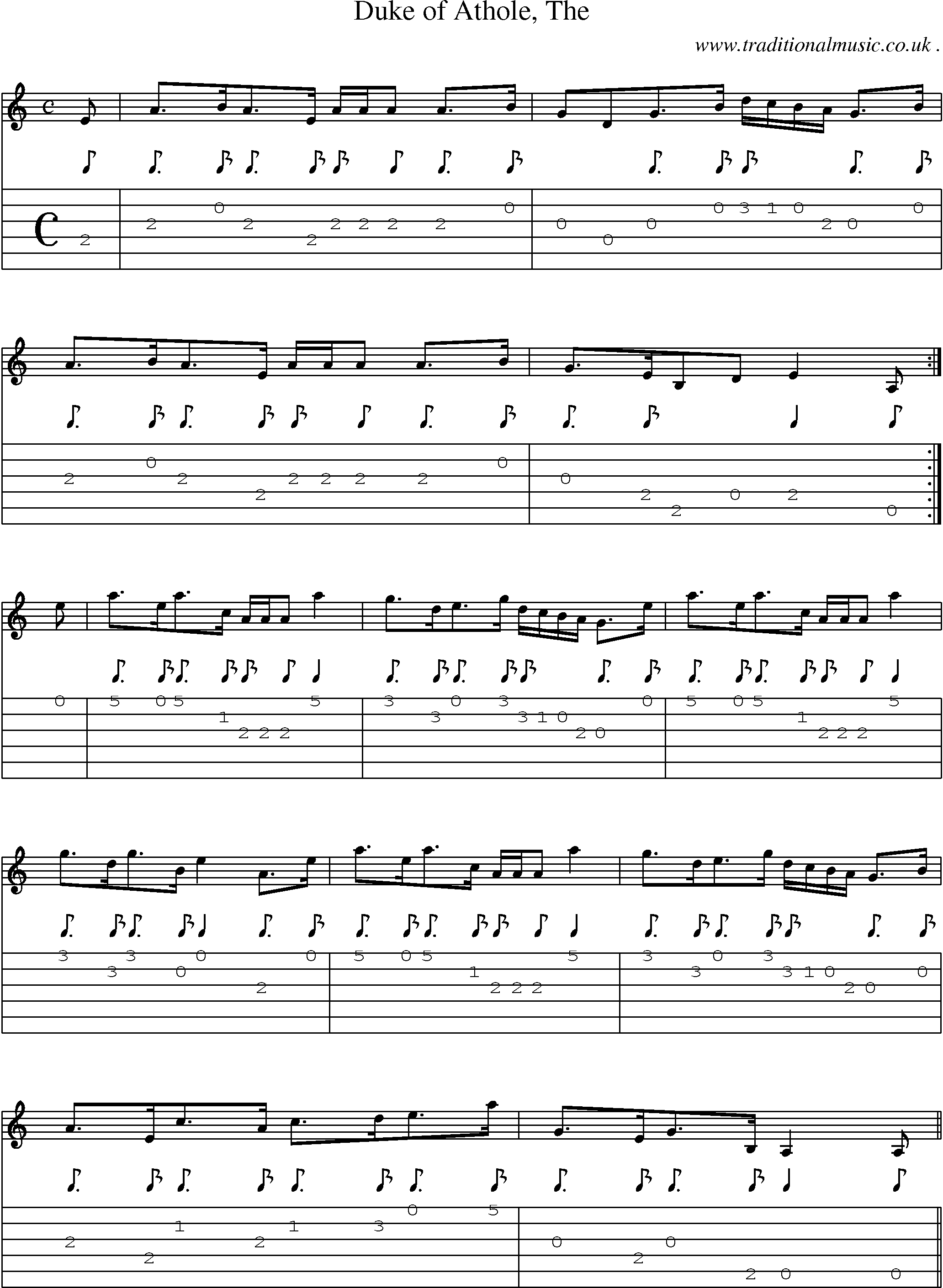 Sheet-music  score, Chords and Guitar Tabs for Duke Of Athole The