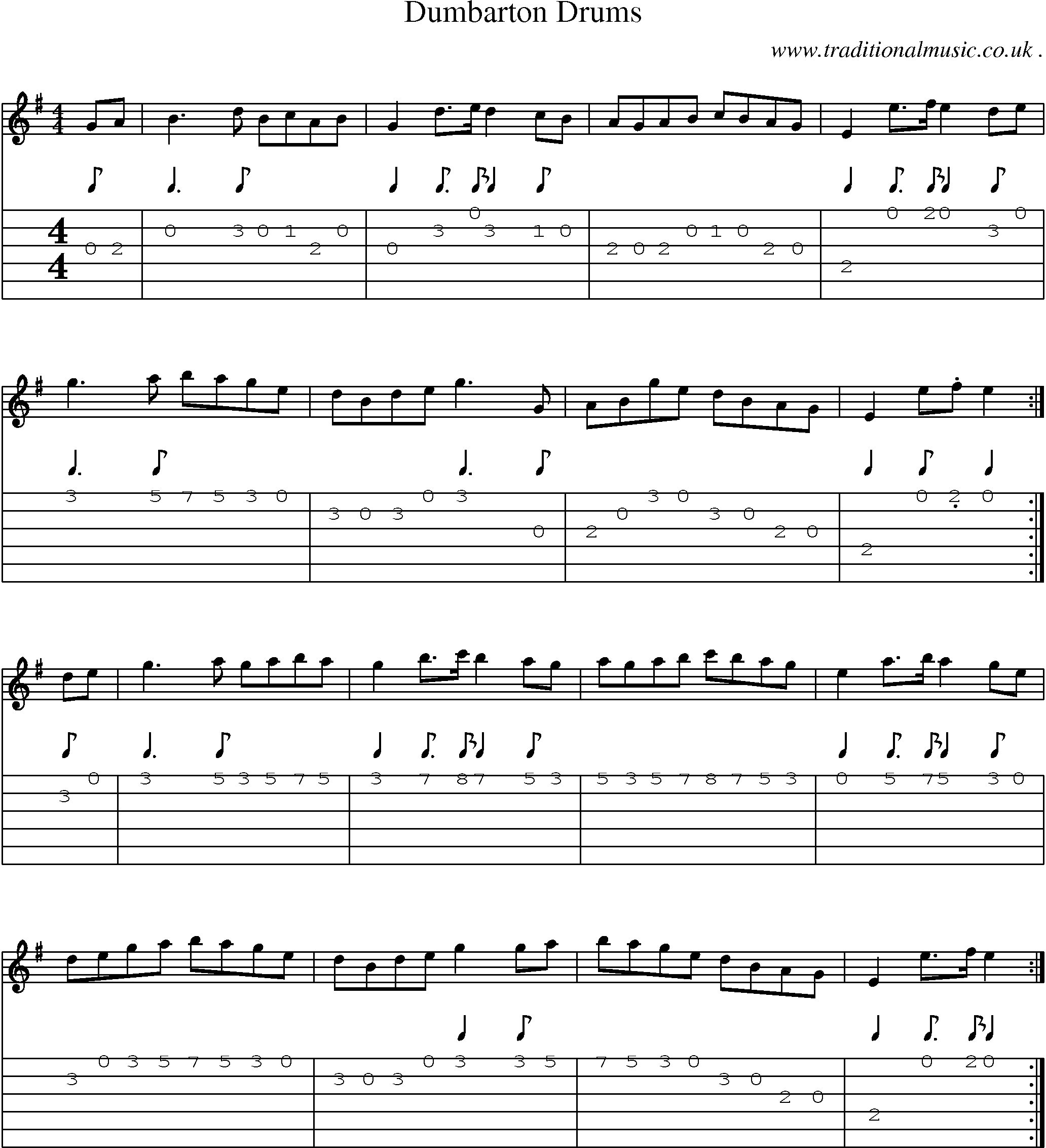 Sheet-music  score, Chords and Guitar Tabs for Dumbarton Drums