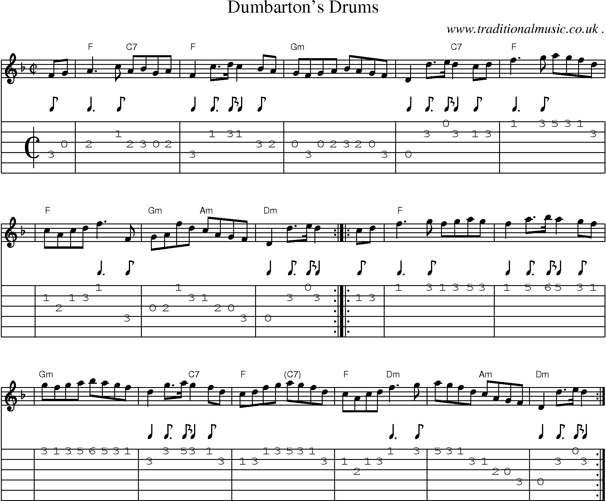 Sheet-music  score, Chords and Guitar Tabs for Dumbartons Drums