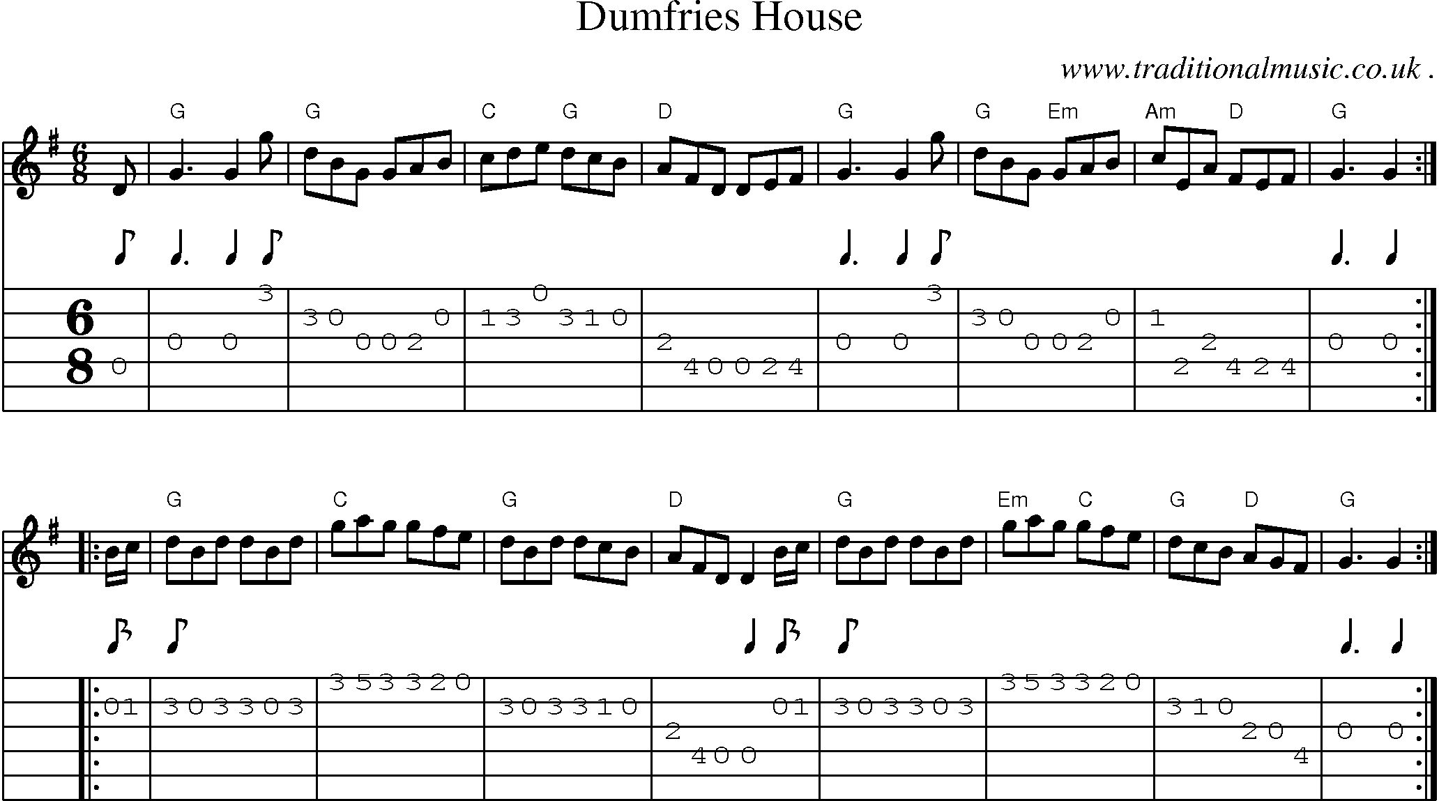 Sheet-music  score, Chords and Guitar Tabs for Dumfries House