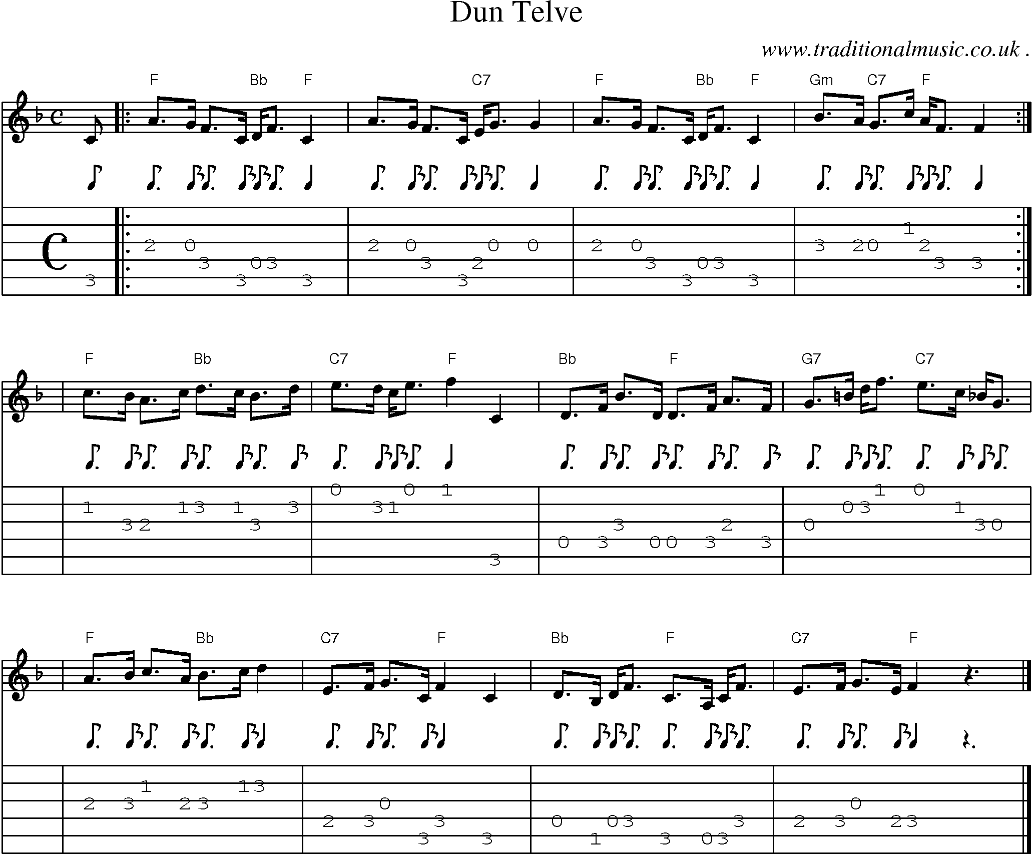 Sheet-music  score, Chords and Guitar Tabs for Dun Telve